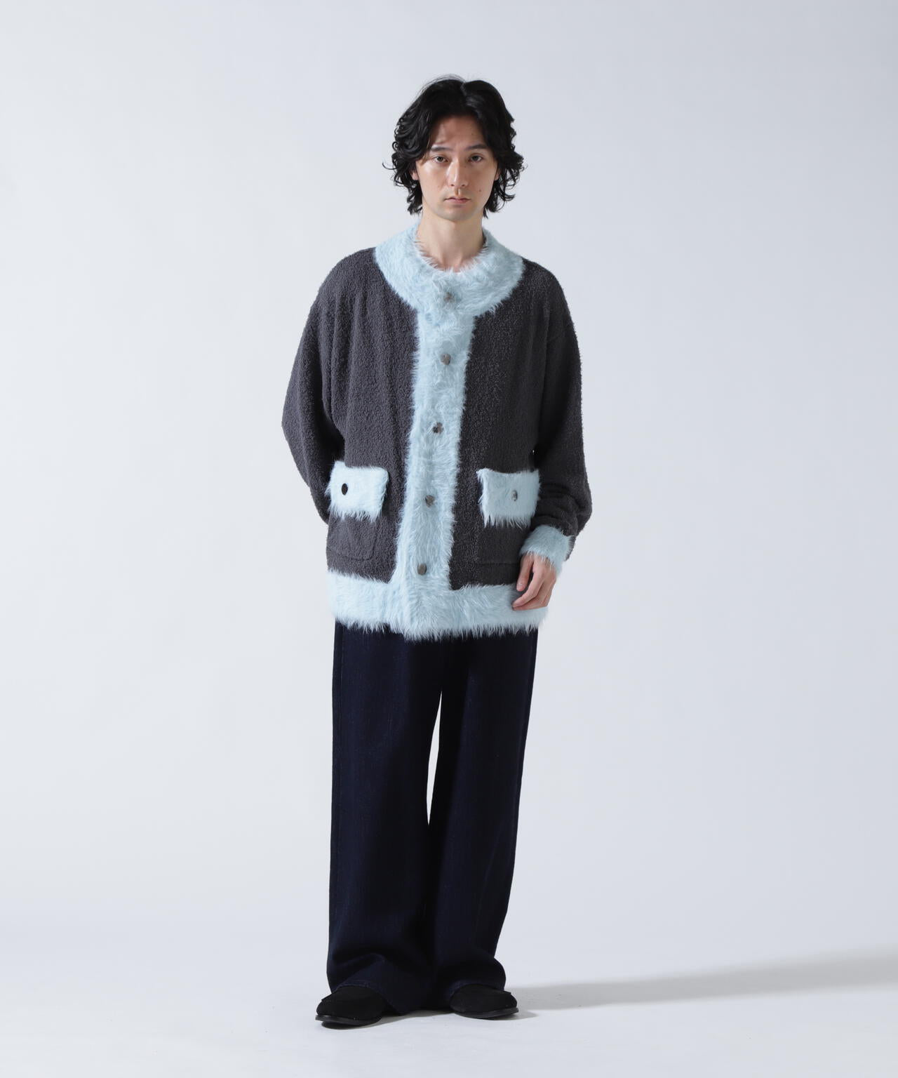amok /アモク/COLLARLESS KNIT JACKET