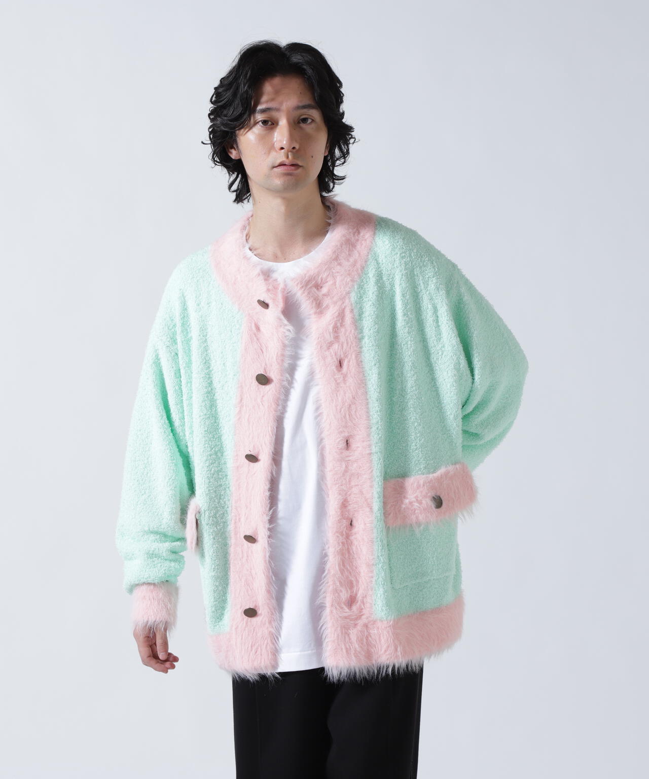 amok /アモク/COLLARLESS KNIT JACKET