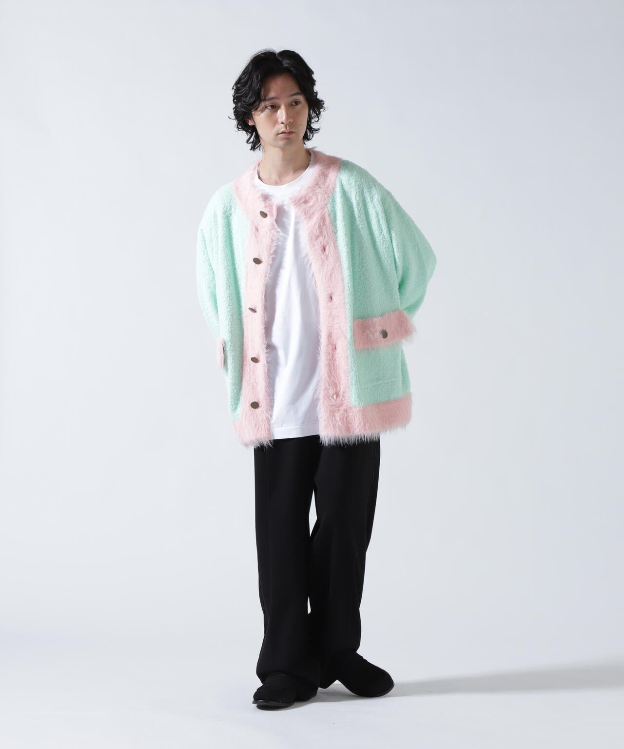 amok /アモク/COLLARLESS KNIT JACKET