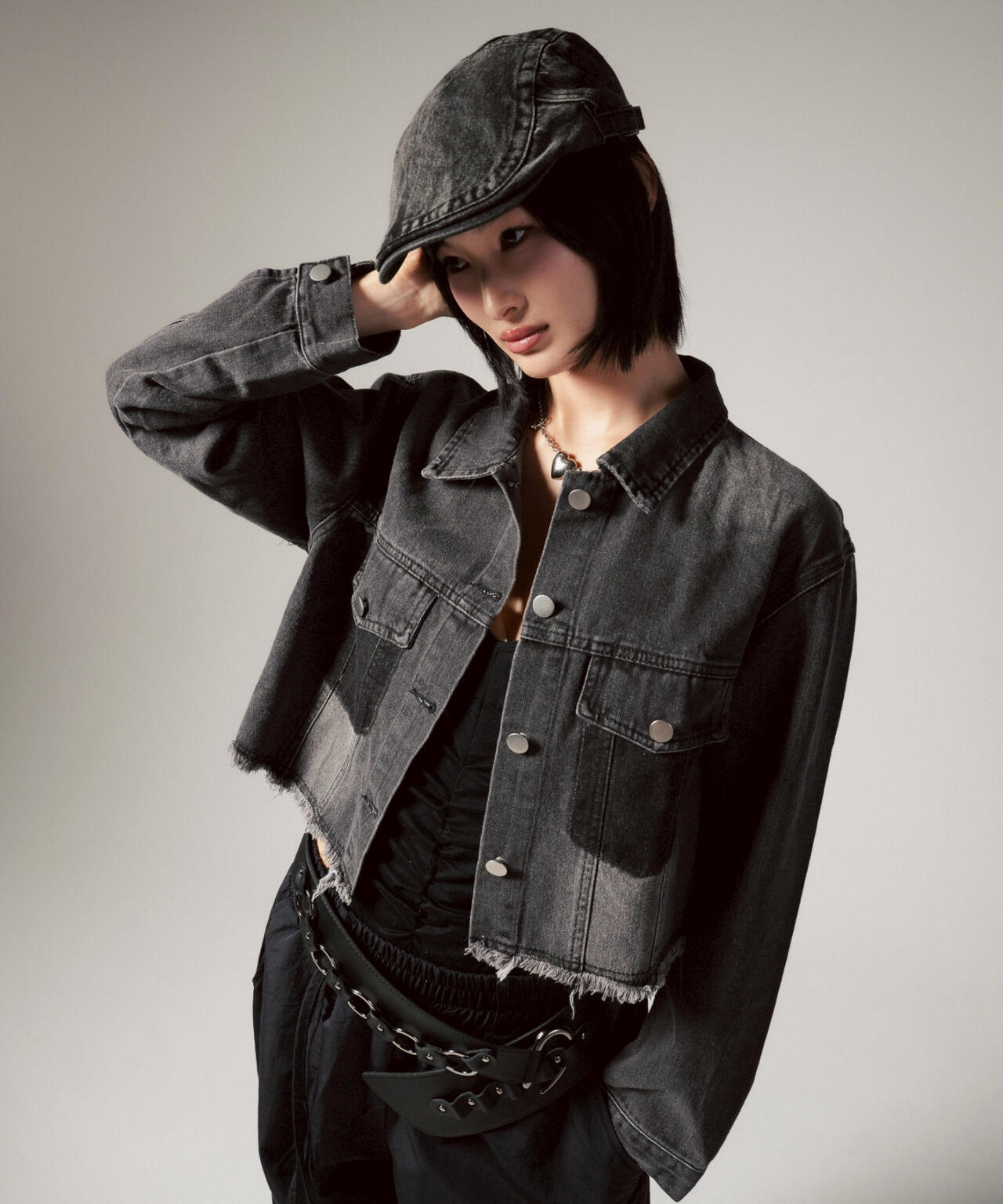 MITSUKI/ミツキ/切りっぱなしクロップドデニムジャケット