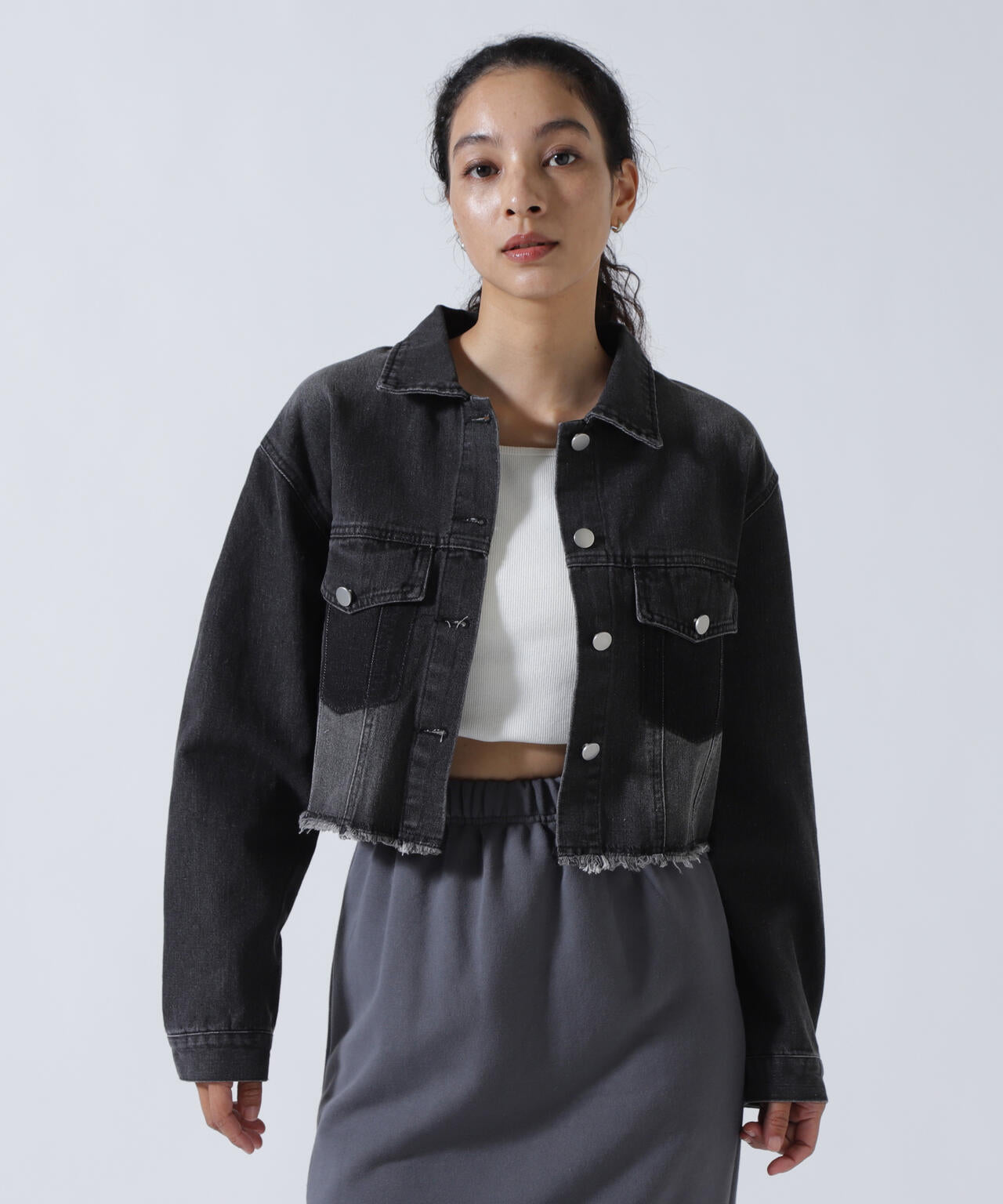 MITSUKI/ミツキ/切りっぱなしクロップドデニムジャケット