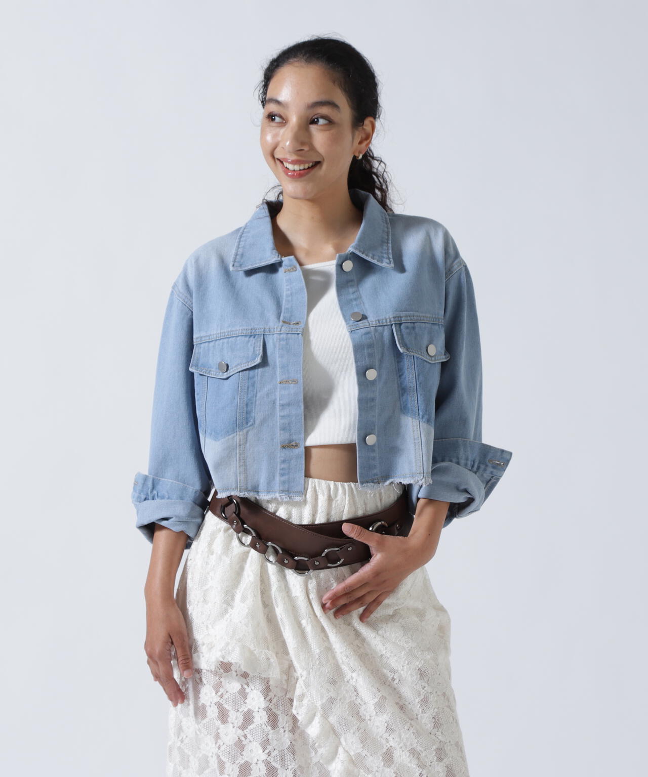 MITSUKI/ミツキ/切りっぱなしクロップドデニムジャケット