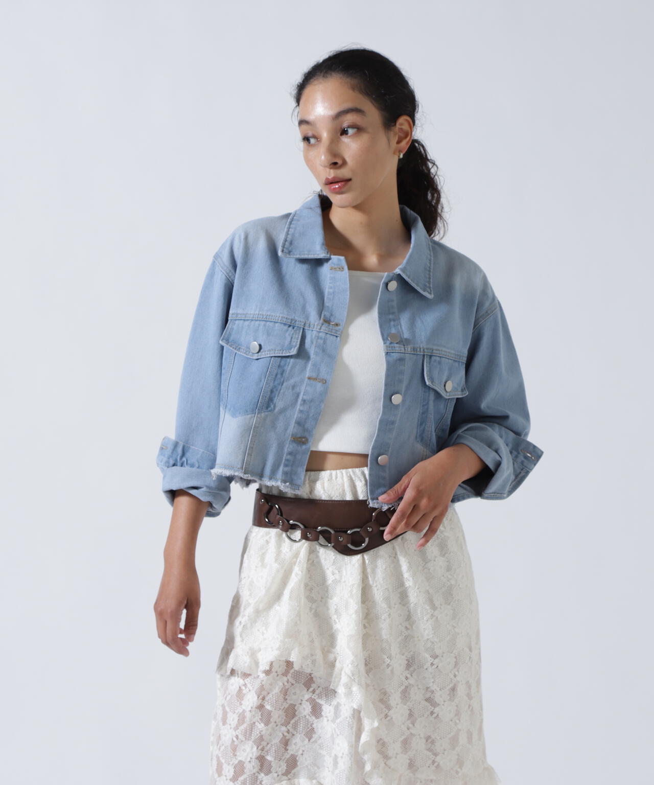 MITSUKI/ミツキ/切りっぱなしクロップドデニムジャケット