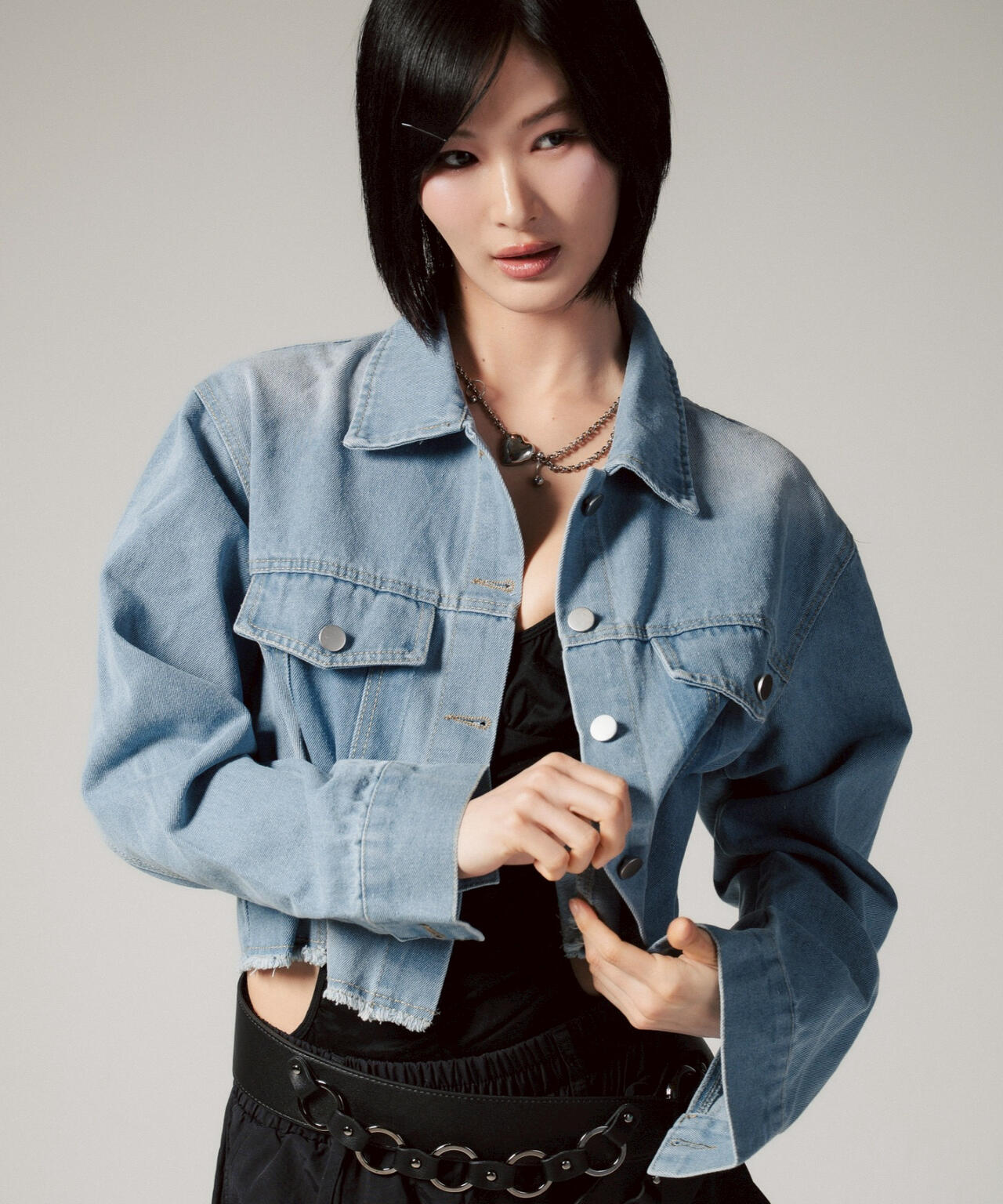 MITSUKI/ミツキ/切りっぱなしクロップドデニムジャケット