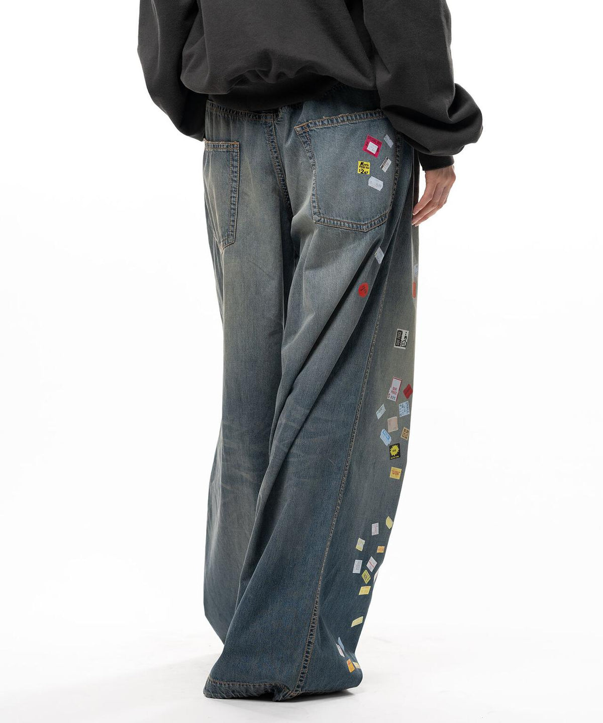 Maison MIHARAYASUHIRO/PRICE STICKER PRINTED WIDE DENIM PANTS