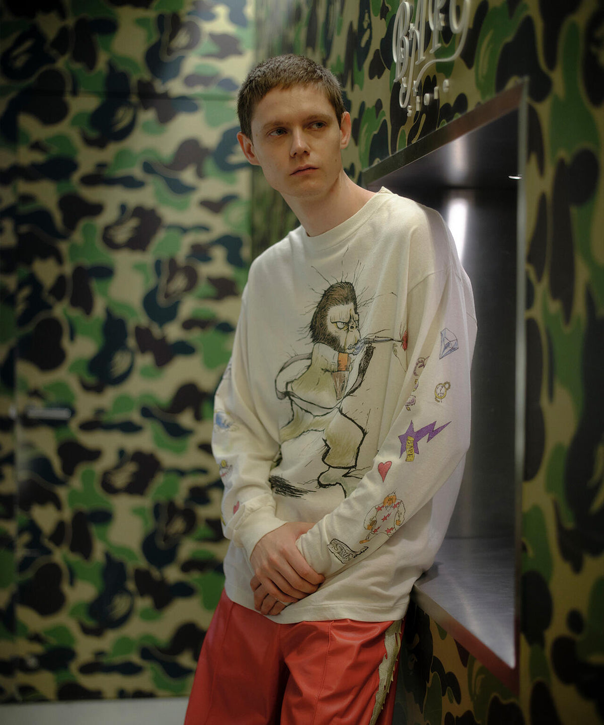 SAINT MICHAEL/セント マイケル/BAPE_LS T-SHIRT/RUNNING/WHITE