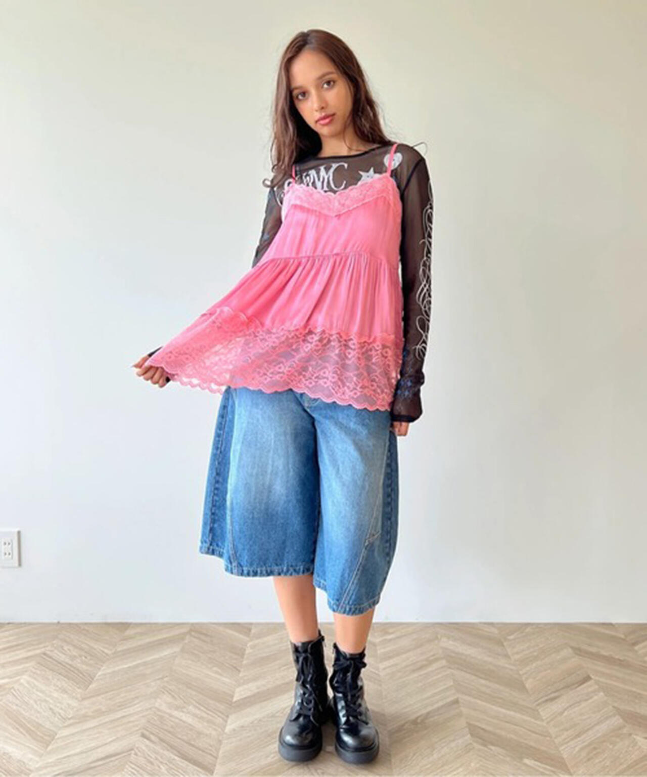 anna sui nyc/アナ スイ エヌワイシー/レースサテンキャミソール