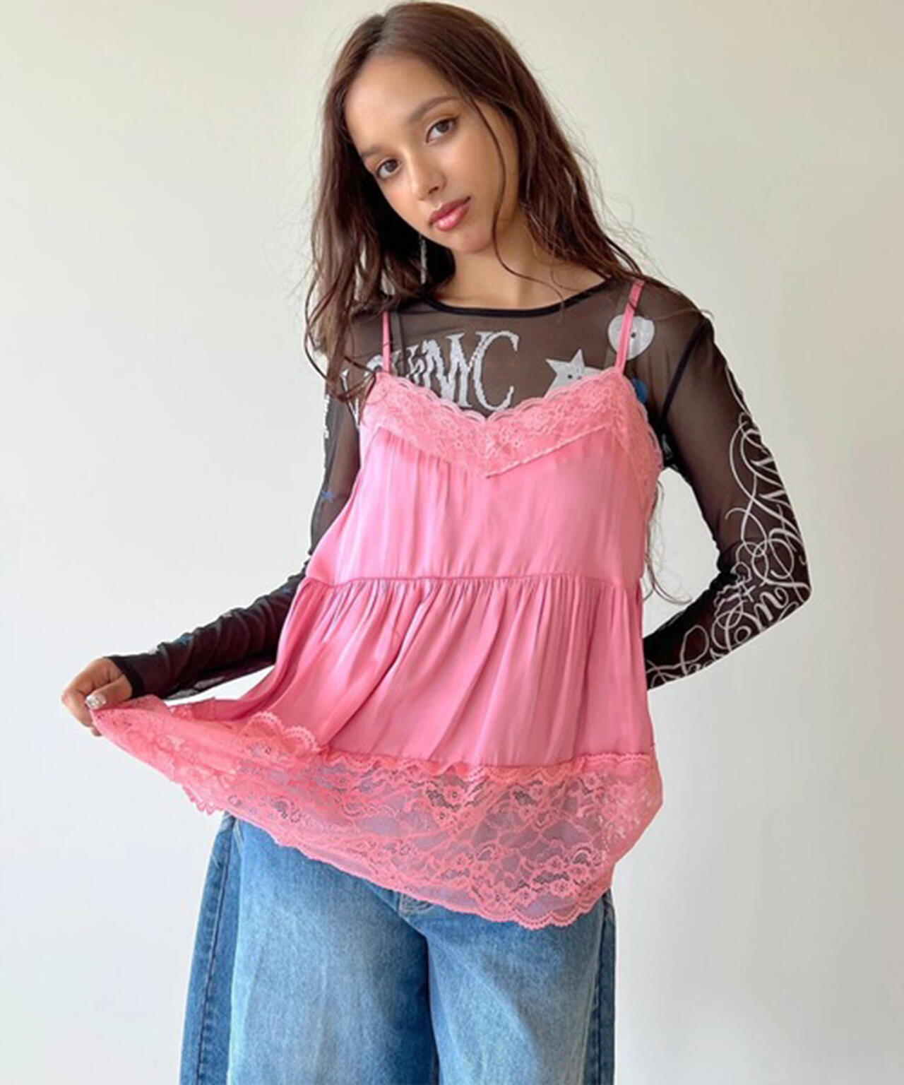 anna sui nyc/アナ スイ エヌワイシー/レースサテンキャミソール