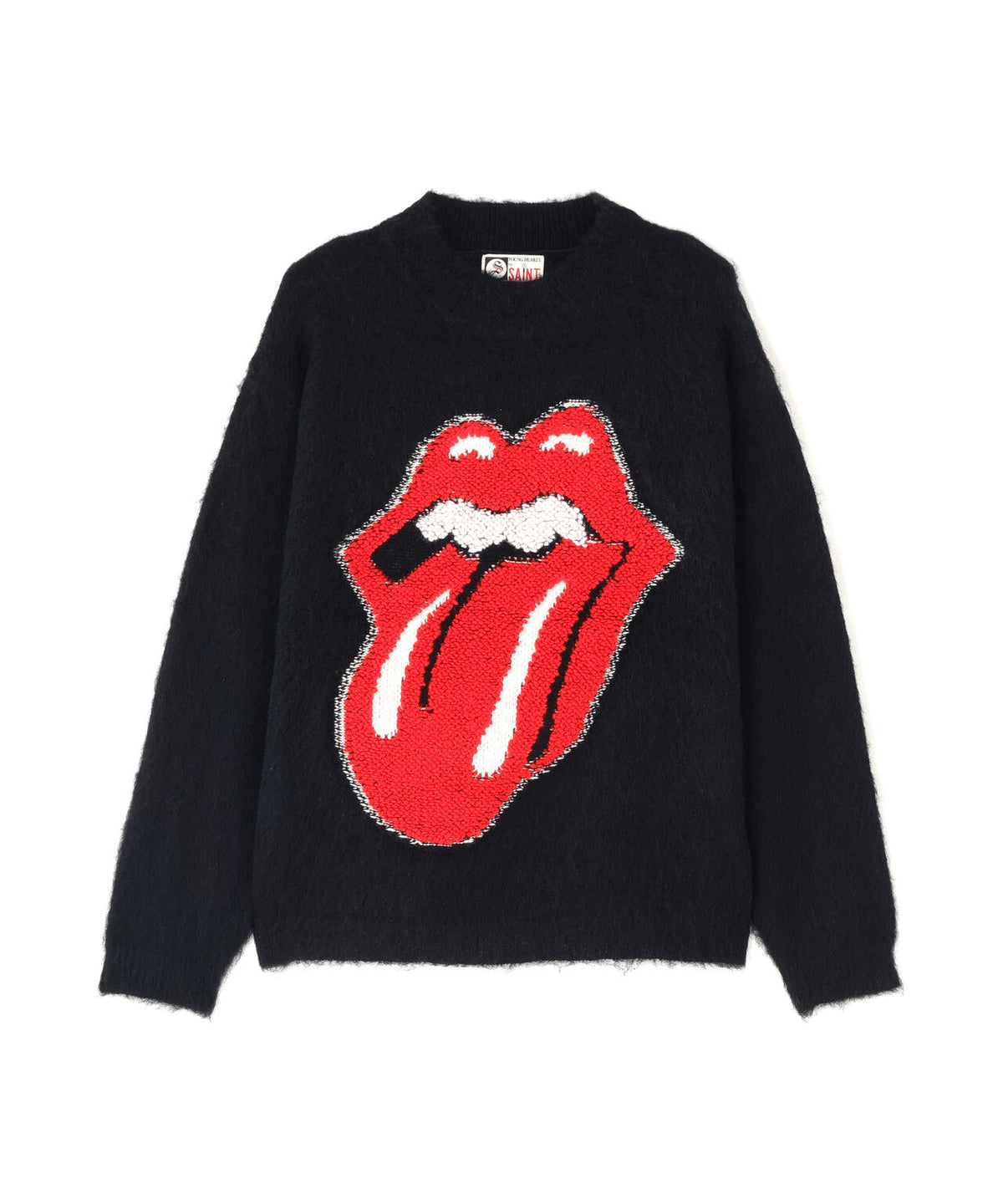 SAINT MICHAEL/セントマイケル/TRS_CRW N KNIT/LIPS&TOHGUE/BLACK