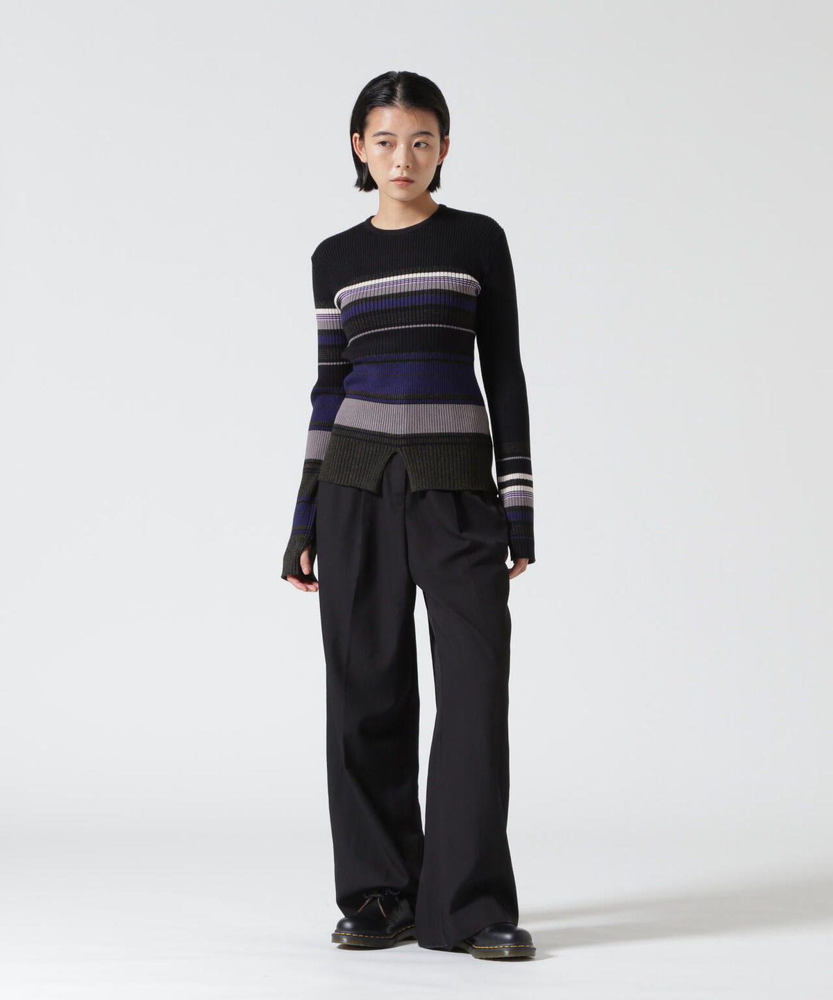 AULA AILA/アウラアイラ/ASYMMETRY BORDER RIB KNIT