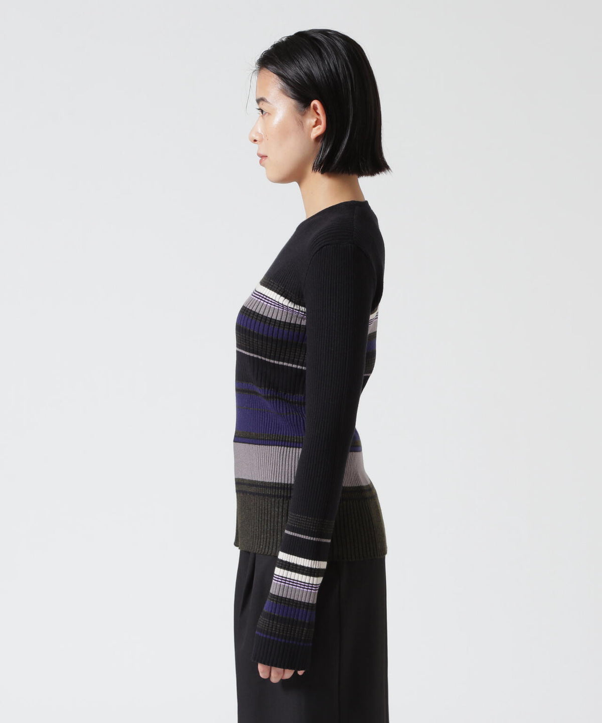 AULA AILA/アウラアイラ/ASYMMETRY BORDER RIB KNIT