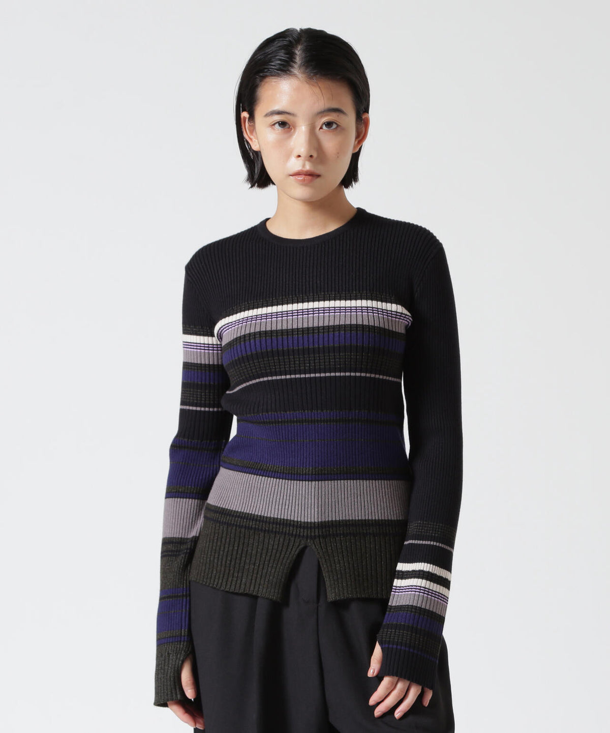 AULA AILA/アウラアイラ/ASYMMETRY BORDER RIB KNIT