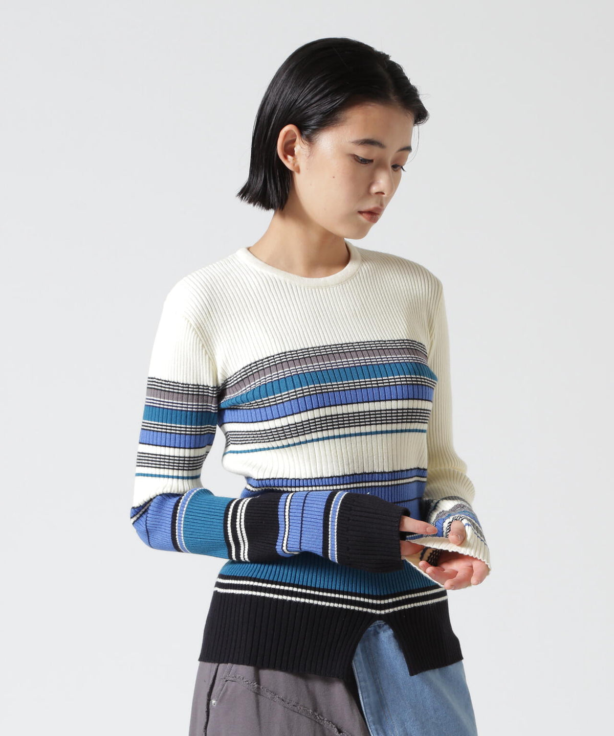 AULA AILA/アウラアイラ/ASYMMETRY BORDER RIB KNIT