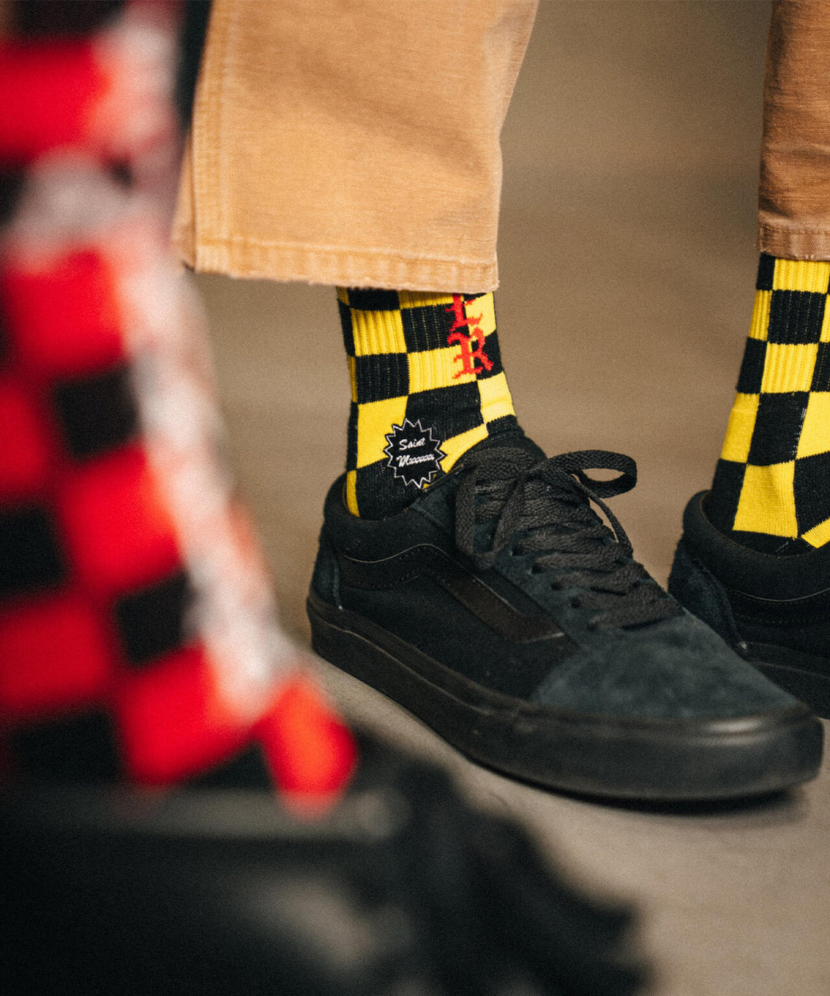 SAINT MICHAEL/セントマイケル/SOCKS/CHECK/BLACK+YELLOW