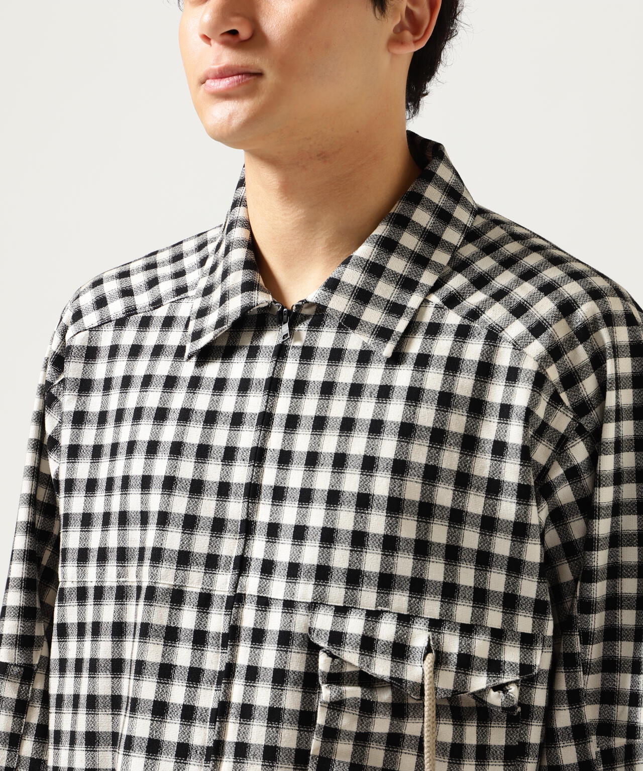 ANCELLM/アンセルム/C/R CHECK SHORT ZIPUP SHIRT