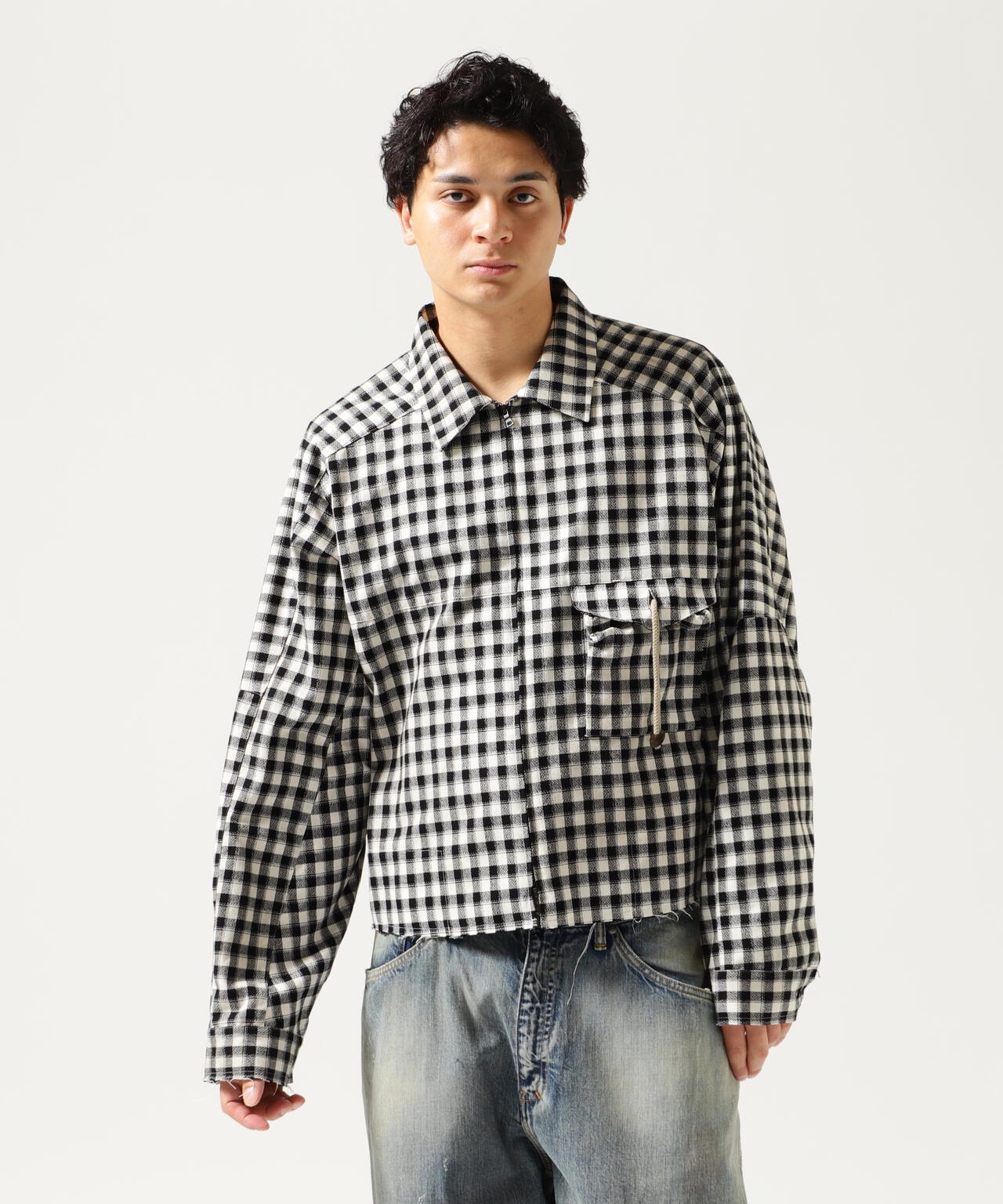 ANCELLM/アンセルム/C/R CHECK SHORT ZIPUP SHIRT