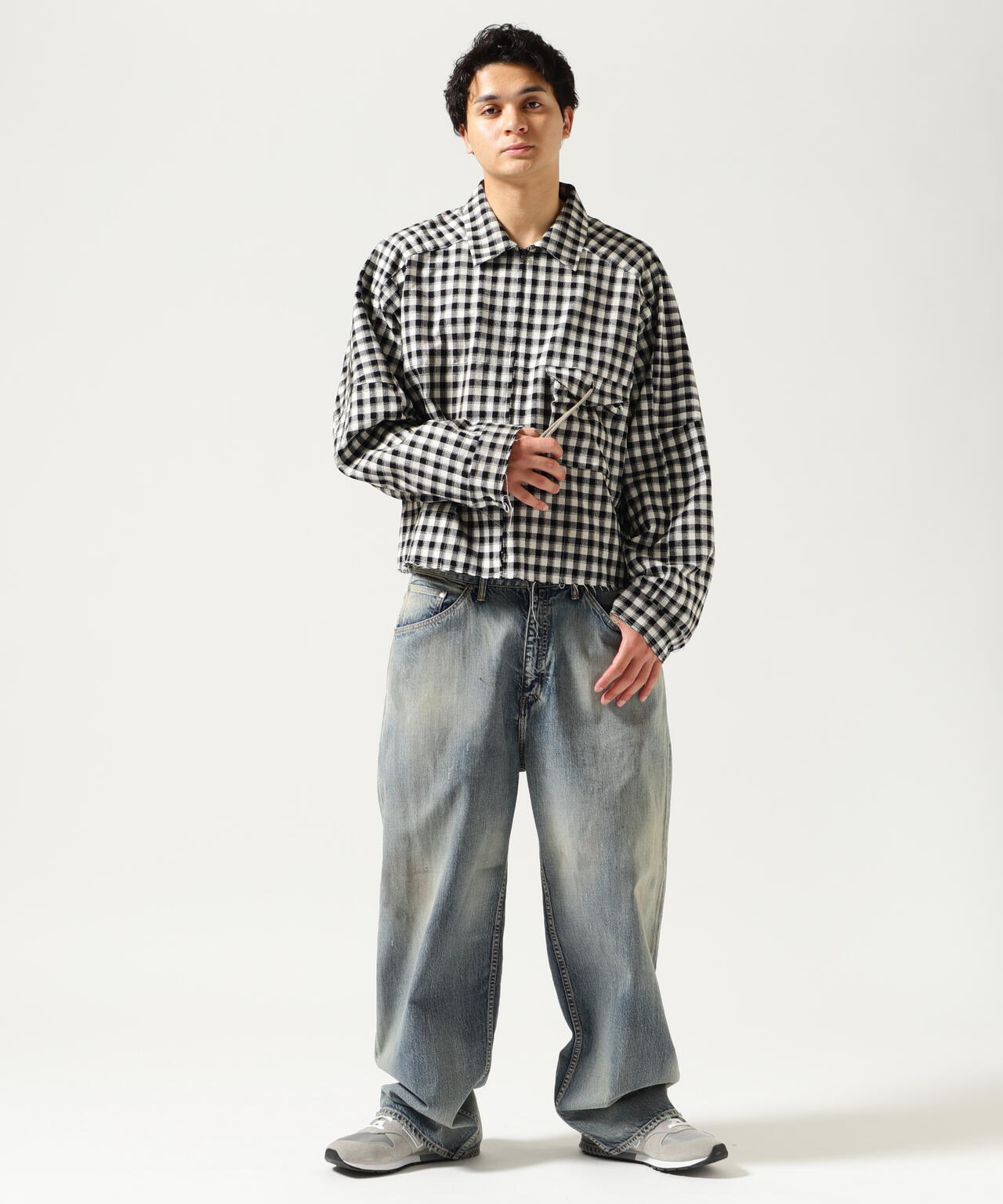 ANCELLM/アンセルム/C/R CHECK SHORT ZIPUP SHIRT