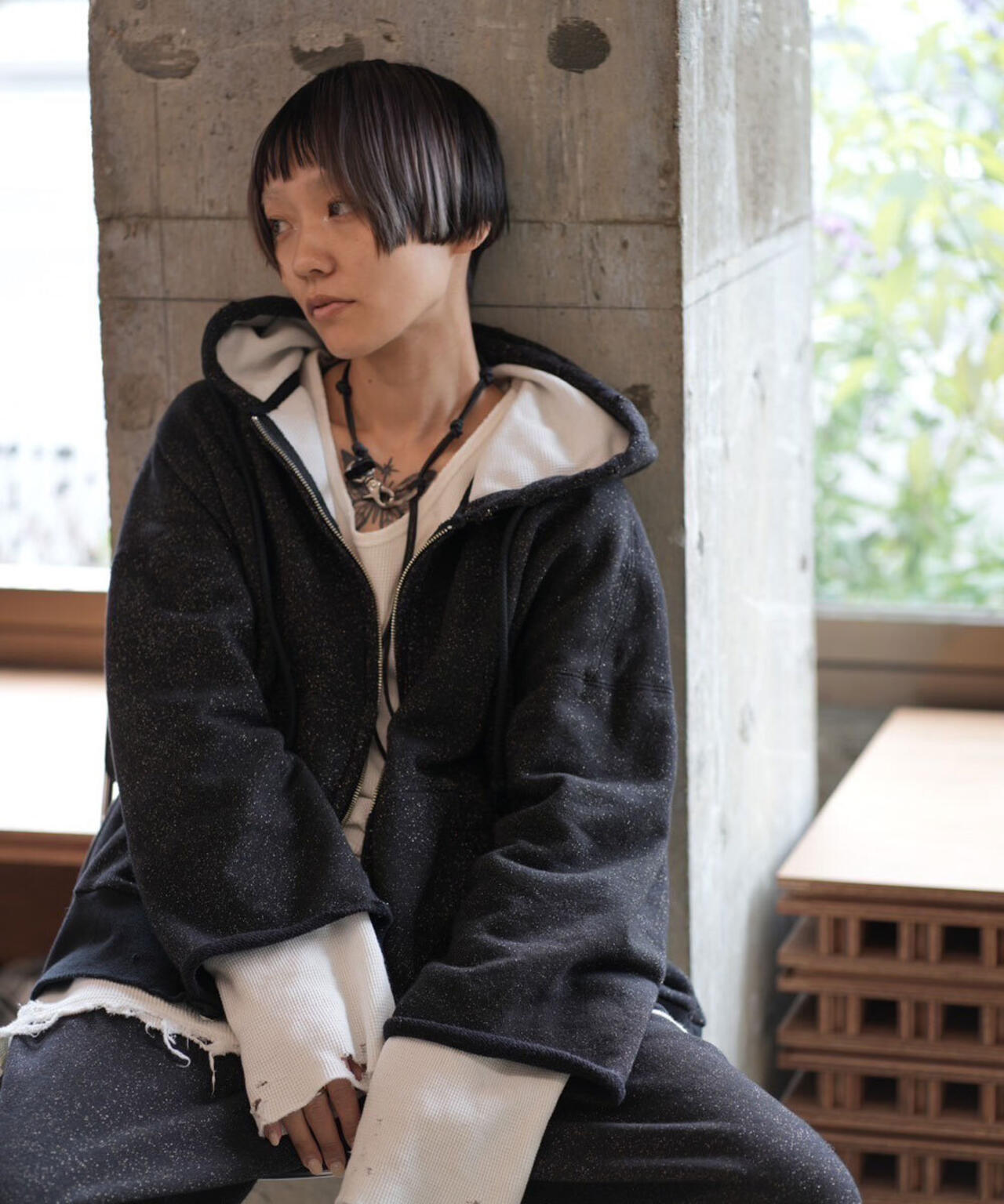 ANCELLM/アンセルム/LAYERED ZIP-UP HOODIE EX