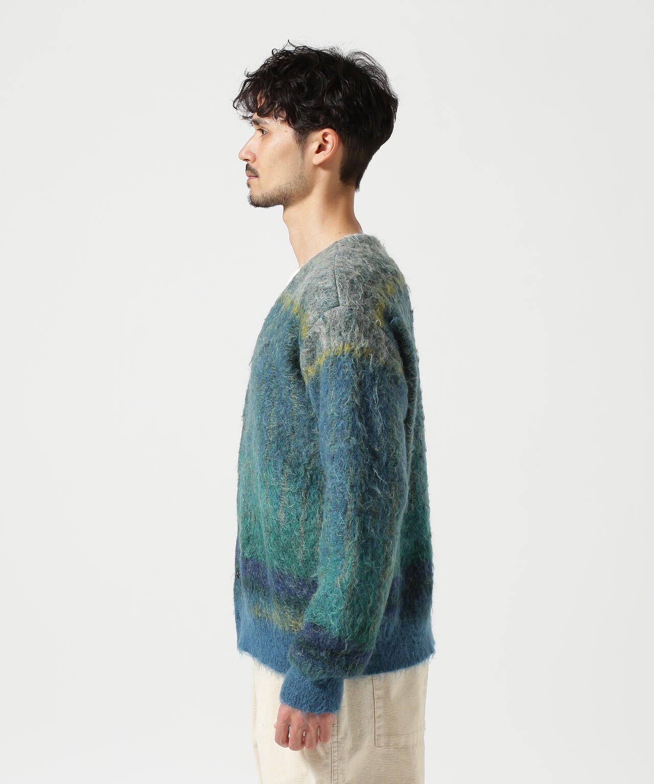 YOKE/ヨーク/KID MOHAIR WOOL BRUSHED TREE JAQUARD CARDIGAN
