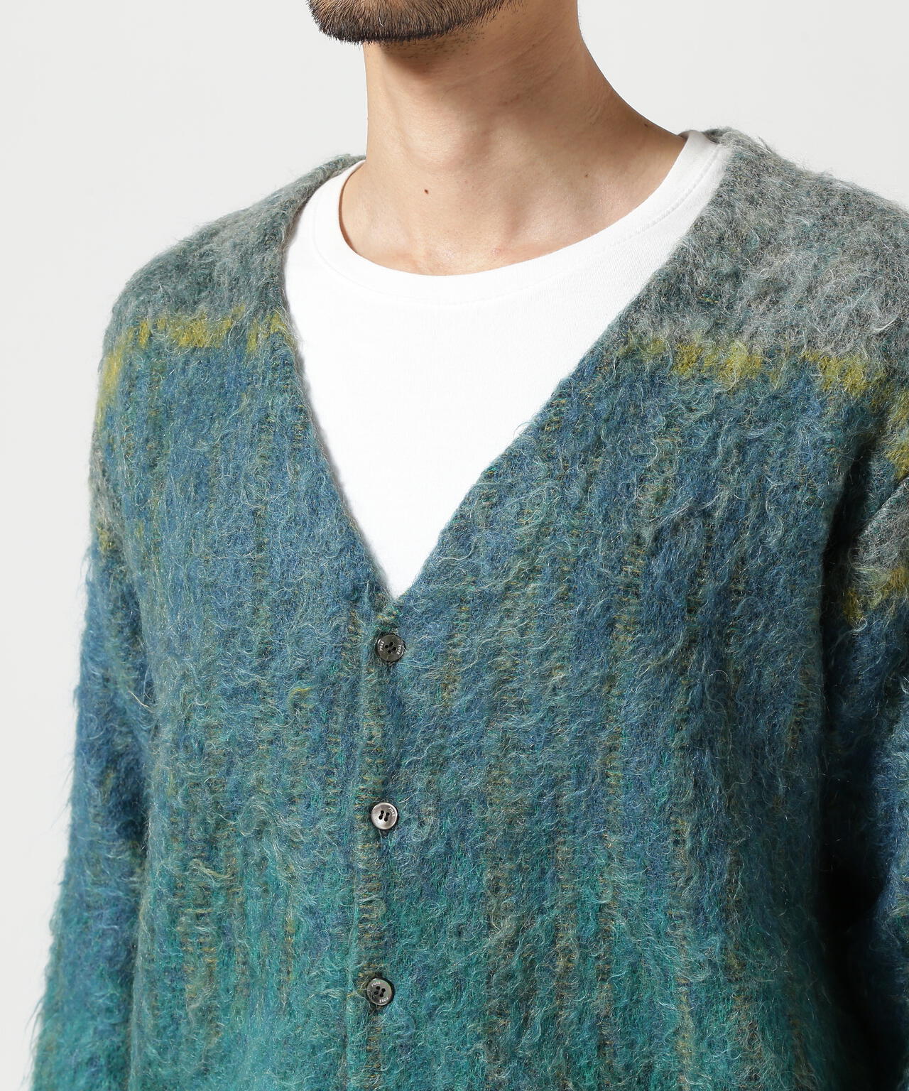 YOKE/ヨーク/KID MOHAIR WOOL BRUSHED TREE JAQUARD CARDIGAN
