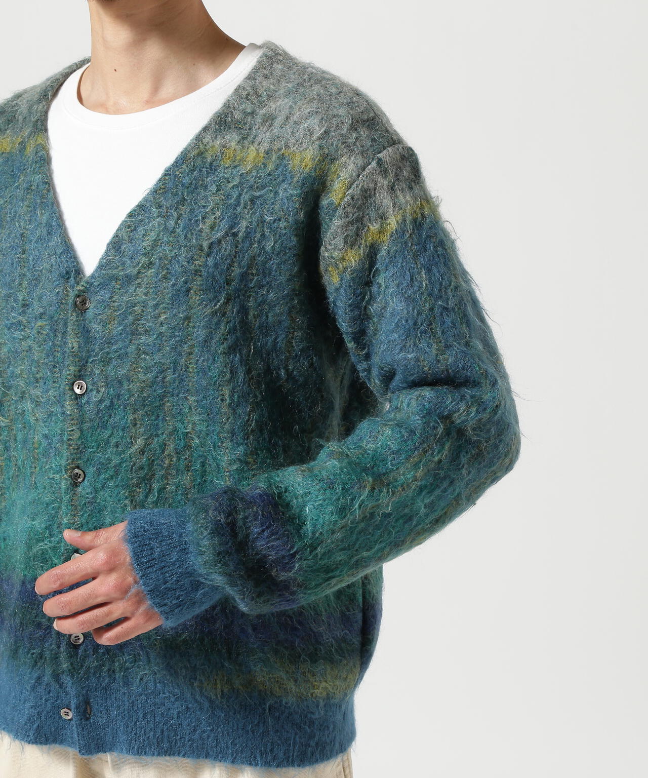 YOKE/ヨーク/KID MOHAIR WOOL BRUSHED TREE JAQUARD CARDIGAN