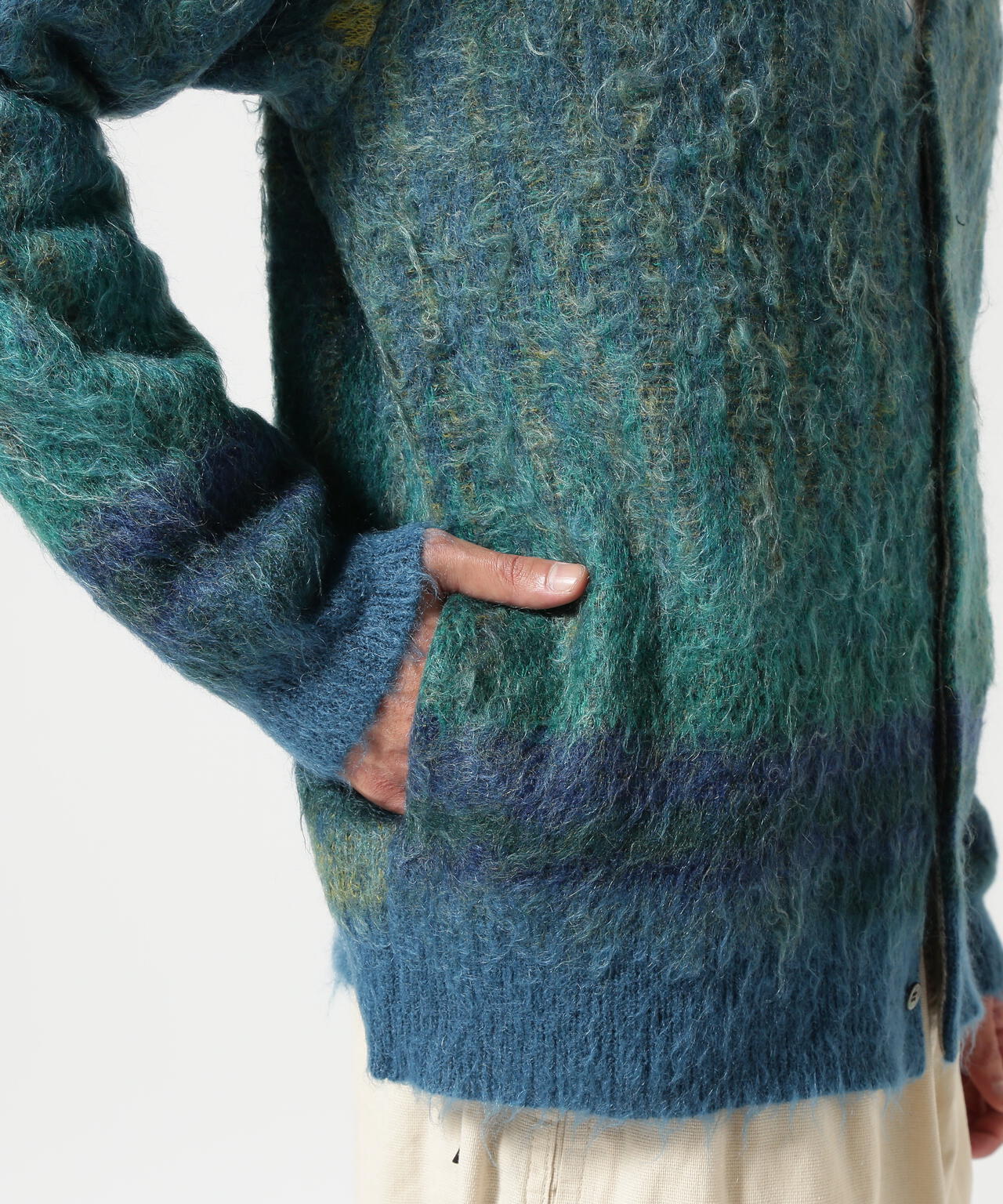 YOKE/ヨーク/KID MOHAIR WOOL BRUSHED TREE JAQUARD CARDIGAN