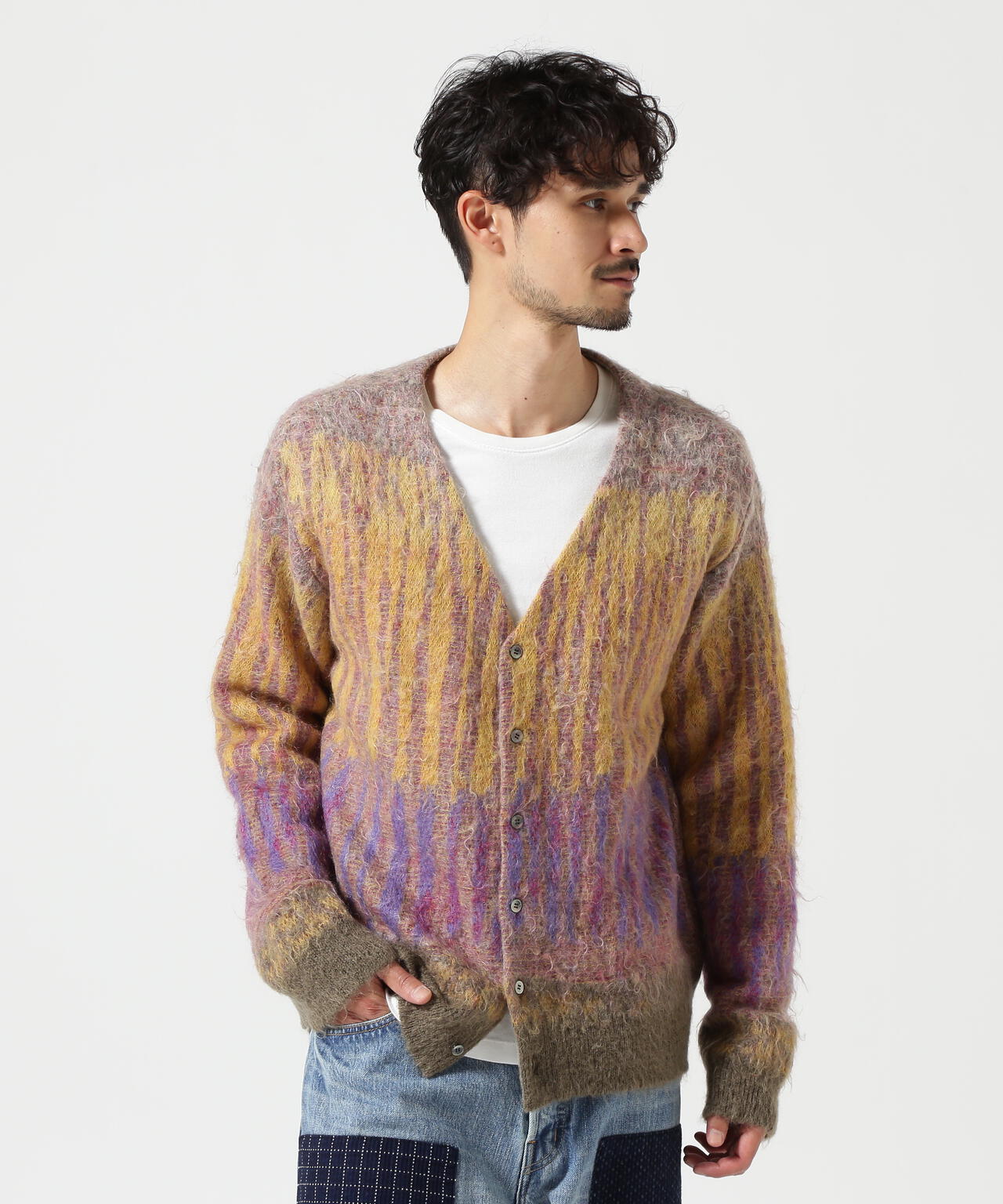 YOKE/ヨーク/KID MOHAIR WOOL BRUSHED TREE JAQUARD CARDIGAN