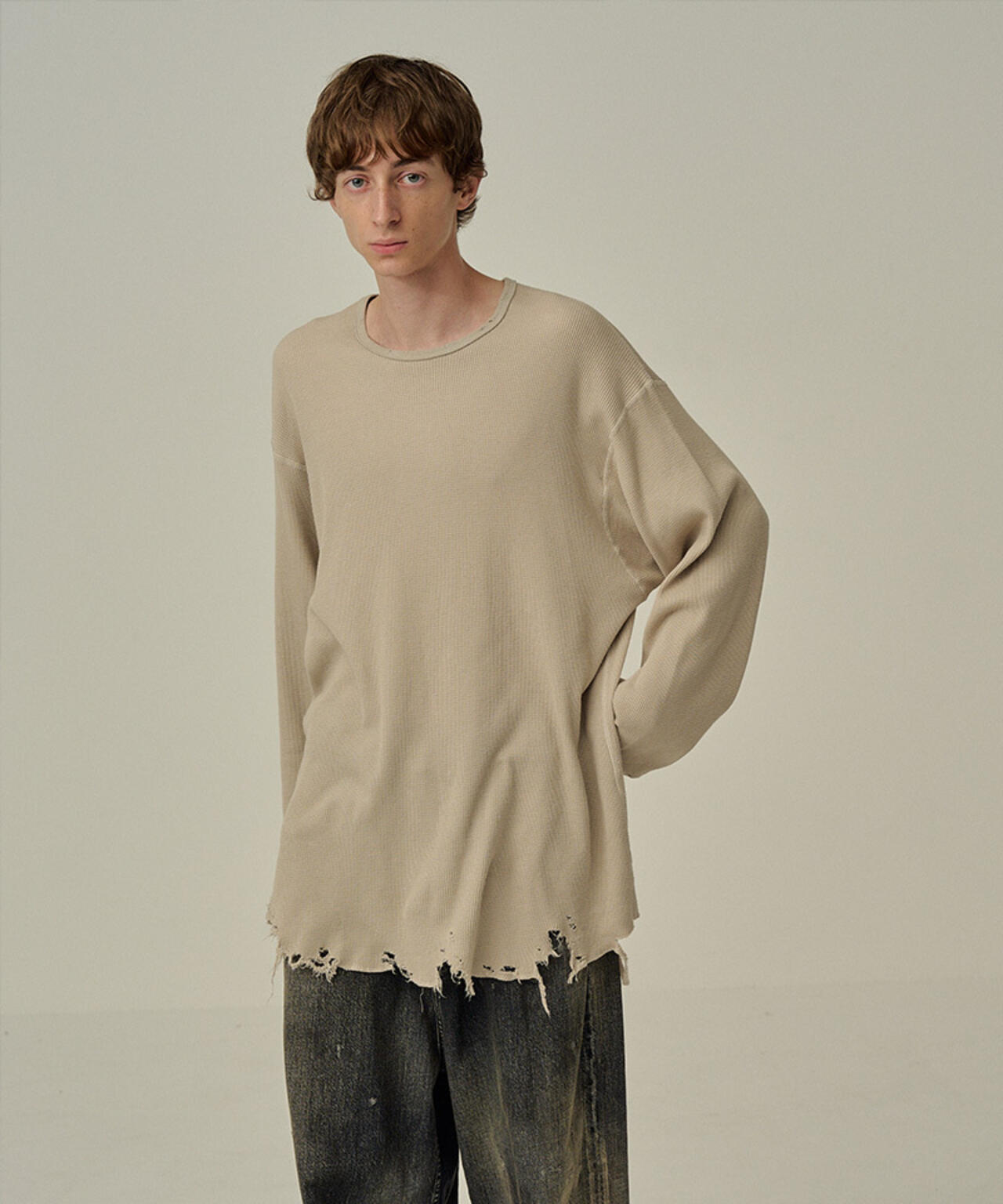 ANCELLM/アンセルム/DAMAGE WAFFLE CREW LS T