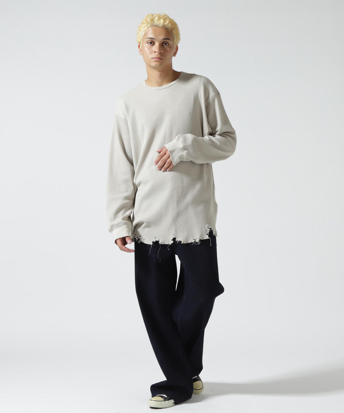 ANCELLM/アンセルム/DAMAGE WAFFLE CREW LS T