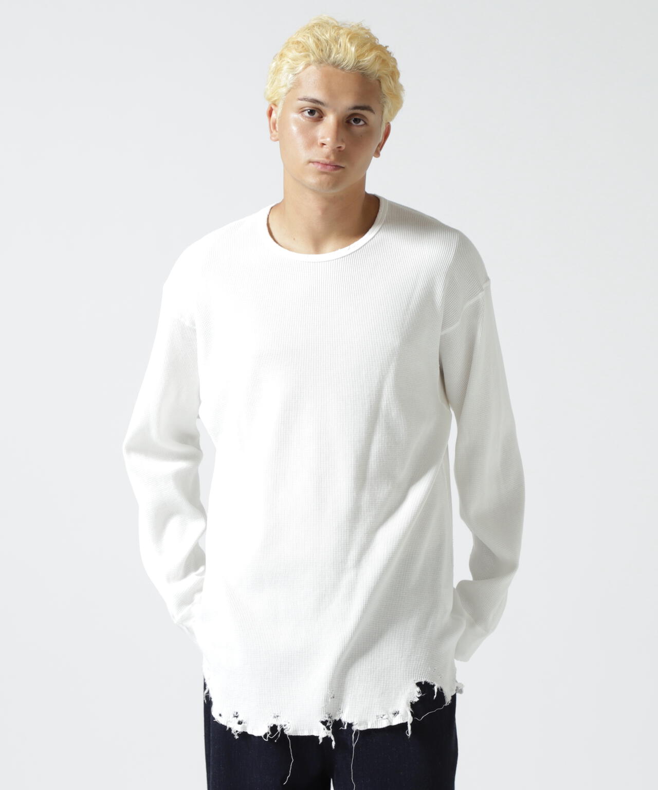 ANCELLM/アンセルム/DAMAGE WAFFLE CREW LS T