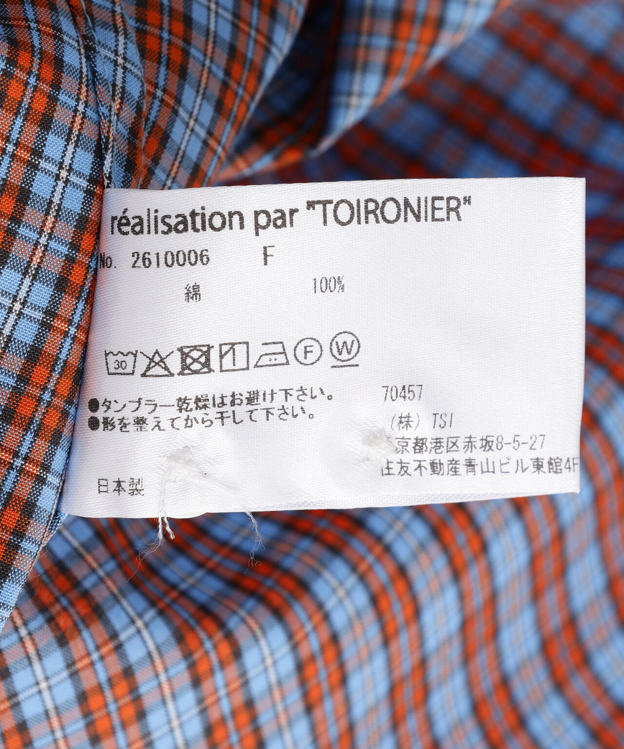 Toironier/トワロニエ/CHECK SYMMETRY SHIRTS