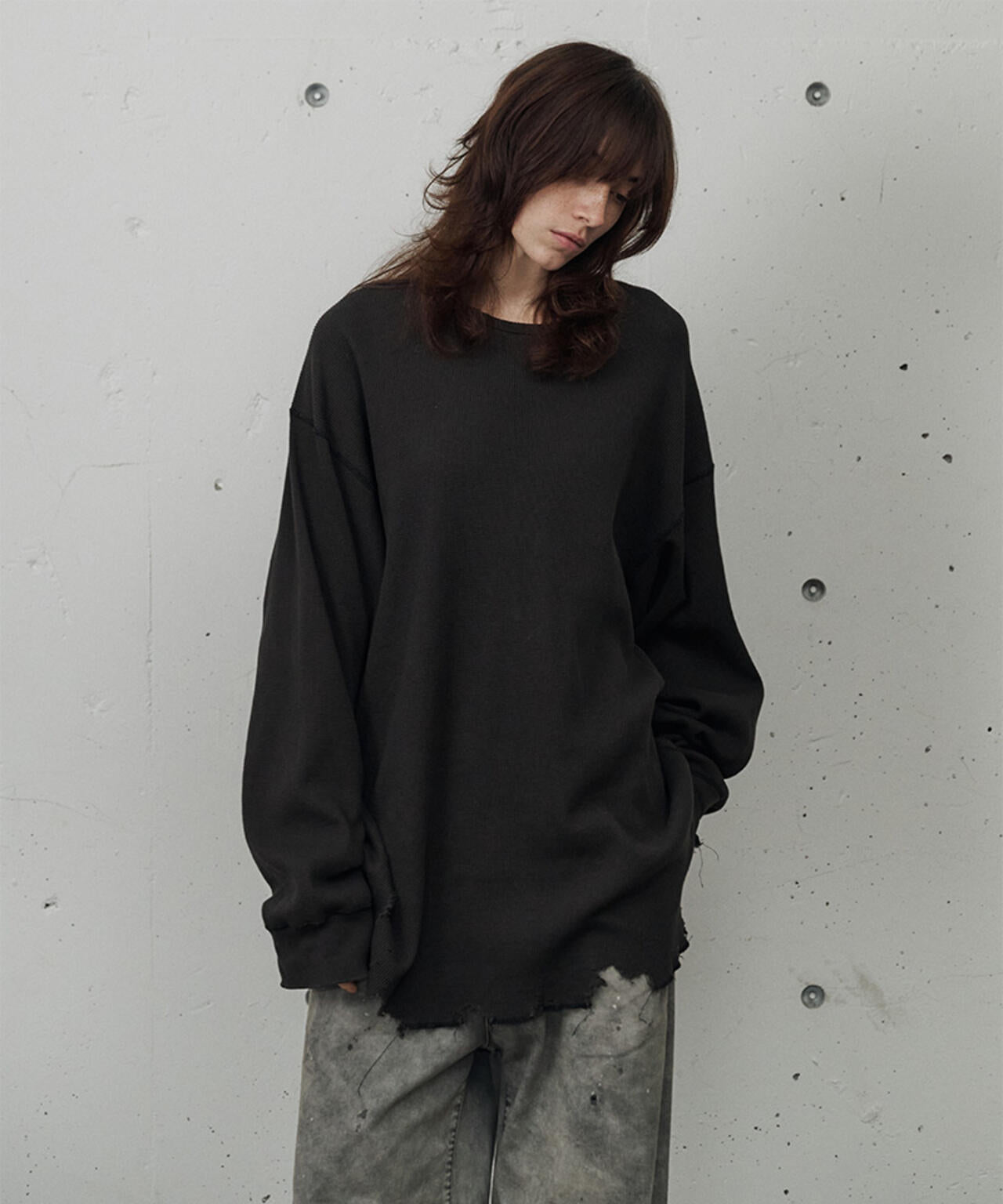 ANCELLM/アンセルム/DAMAGE WAFFLE CREW LS/ANC-STD-CT03