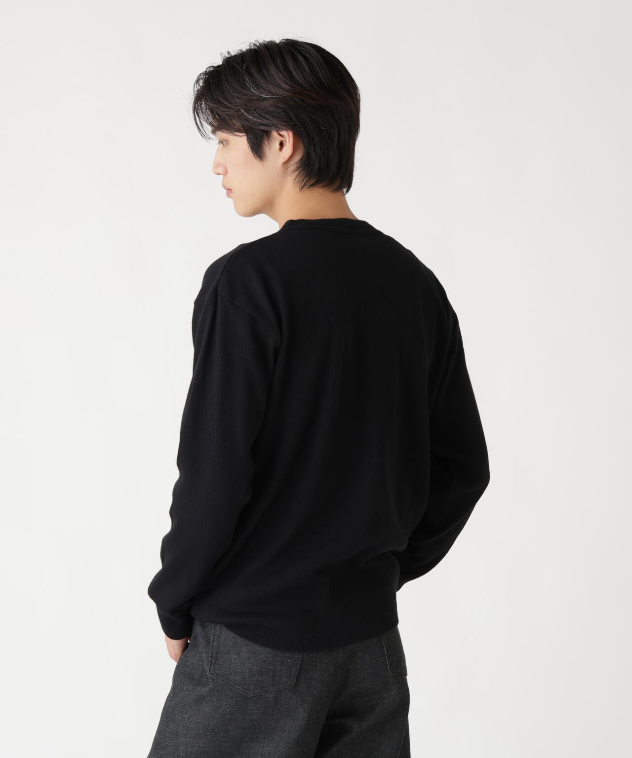 HONEYCOMB WAFFLE LS HENLEY NECK T-SHIRT