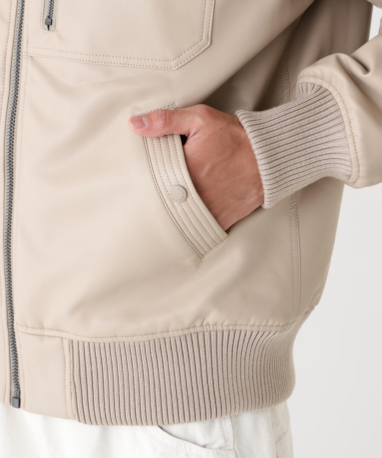 FAUX LEATHER HOODED RIB FLIGHT JACKET