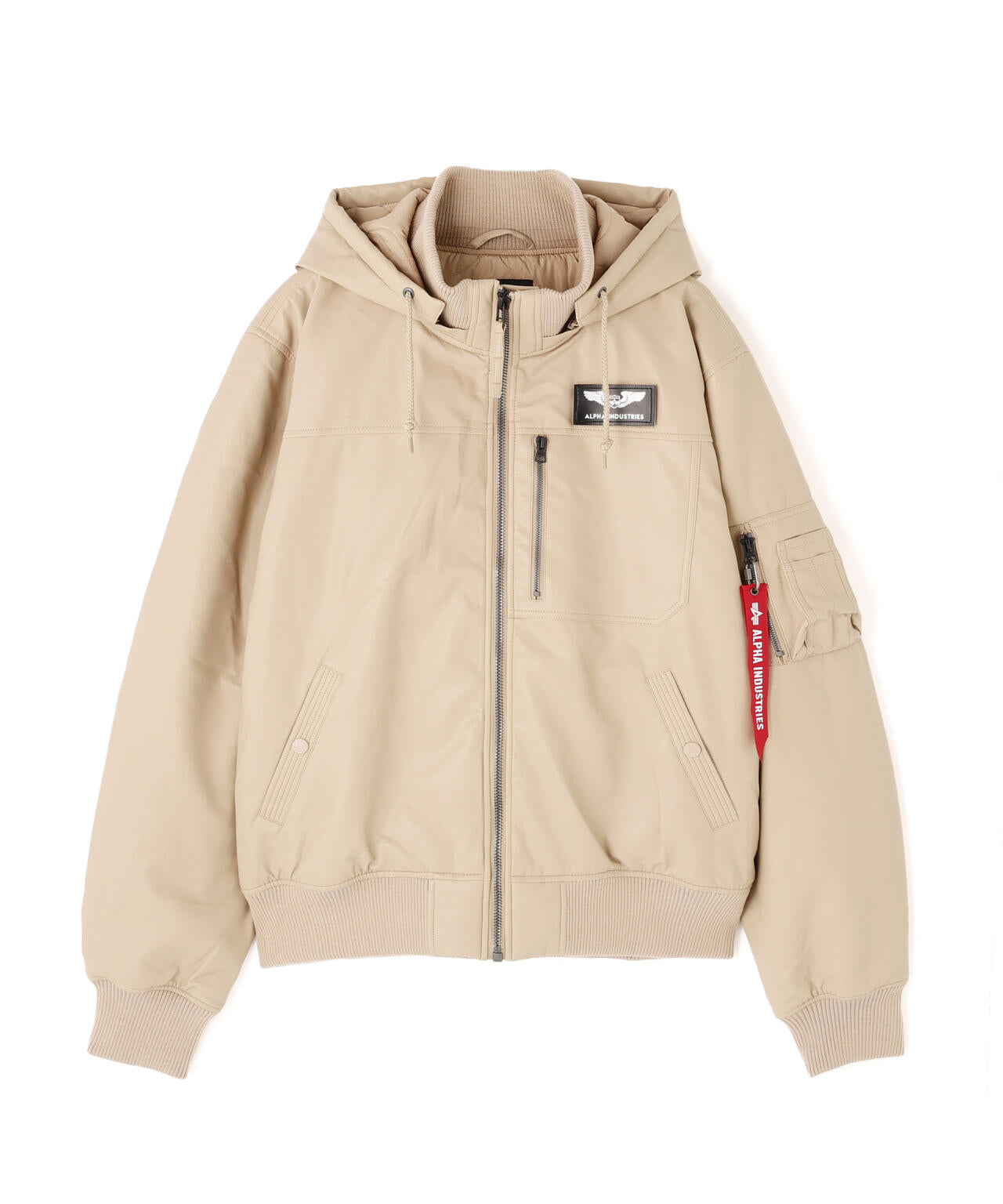 FAUX LEATHER HOODED RIB FLIGHT JACKET