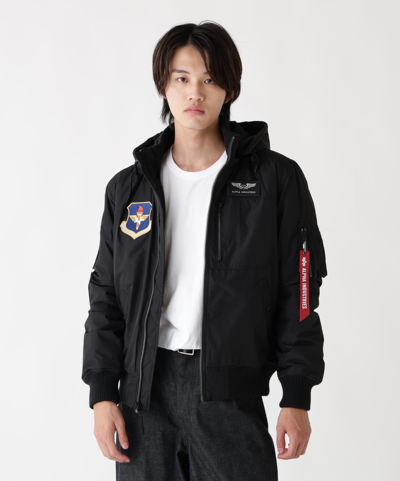 PATCHED HOODED RIB FLIGHT JACKET