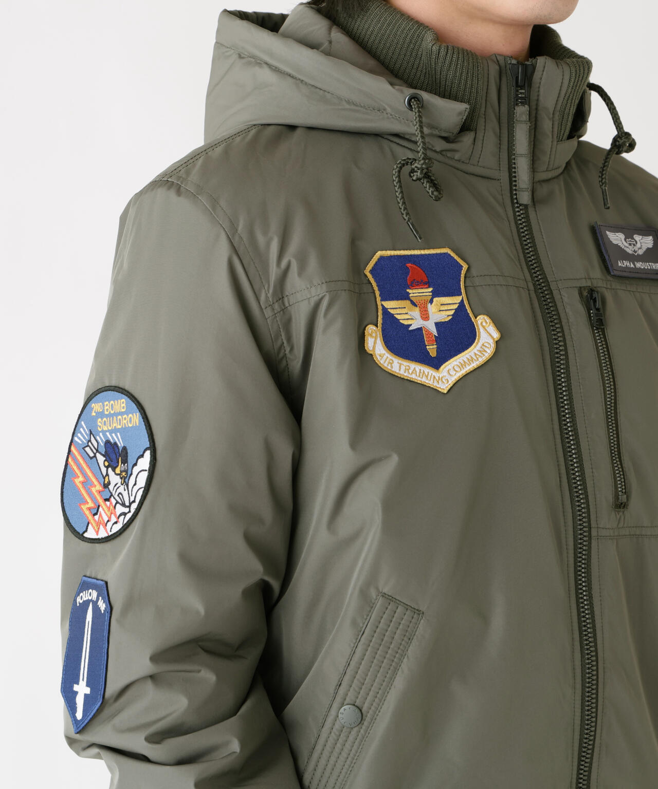 PATCHED HOODED RIB FLIGHT JACKET