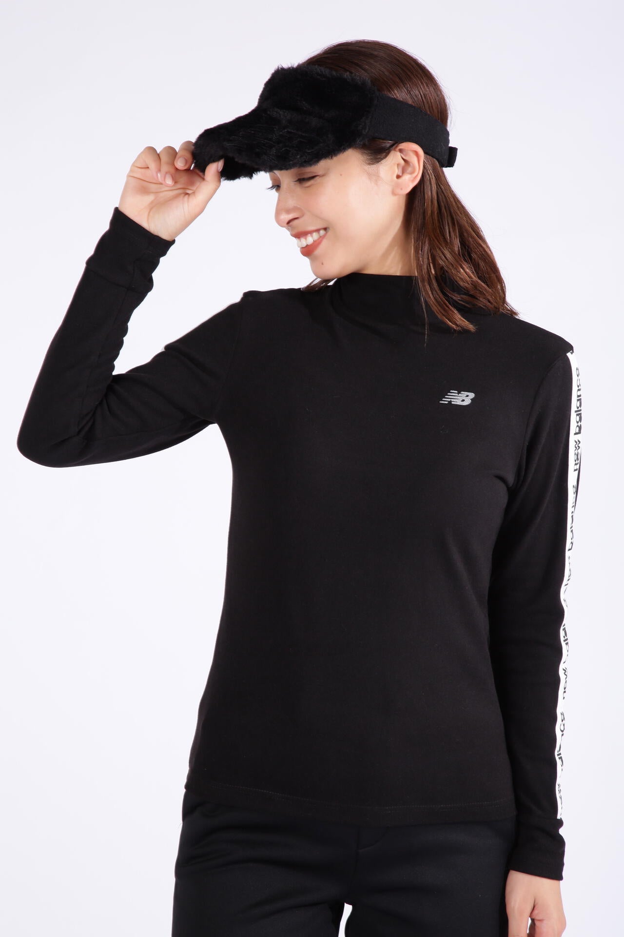 微塵ボーダーダブルフェイス 裏起毛 長袖 モックネック プルオーバー (WOMENS SPORT)