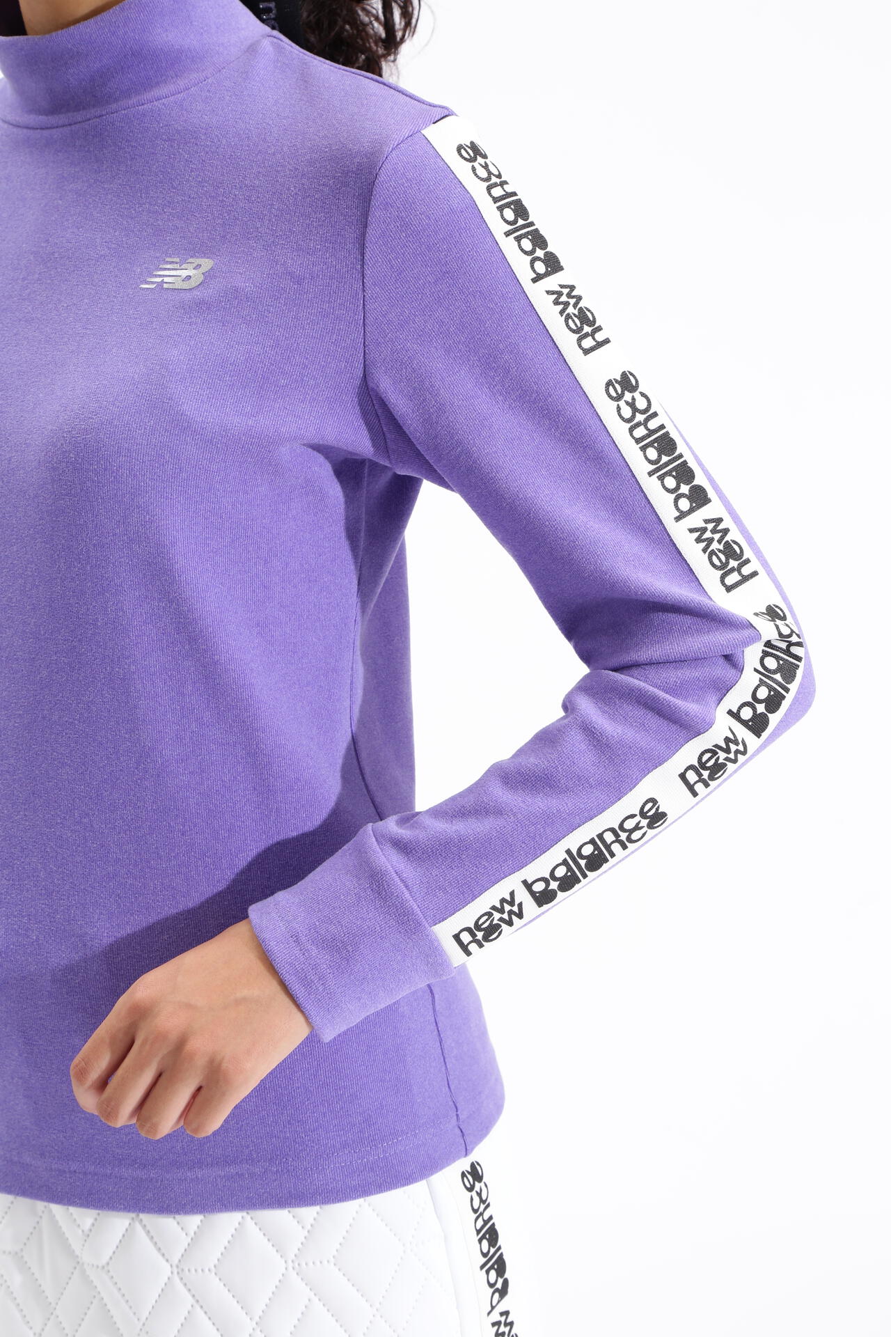 微塵ボーダーダブルフェイス 裏起毛 長袖 モックネック プルオーバー (WOMENS SPORT)