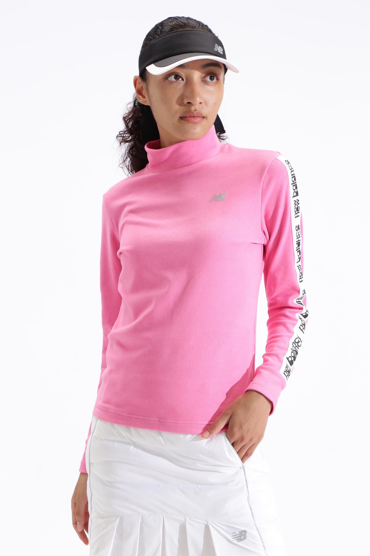 微塵ボーダーダブルフェイス 裏起毛 長袖 モックネック プルオーバー (WOMENS SPORT)