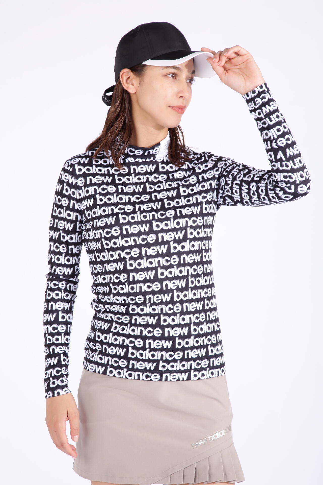 ボーダーシャドーロゴ 裏起毛 長袖 モックネック プルオーバー (WOMENS