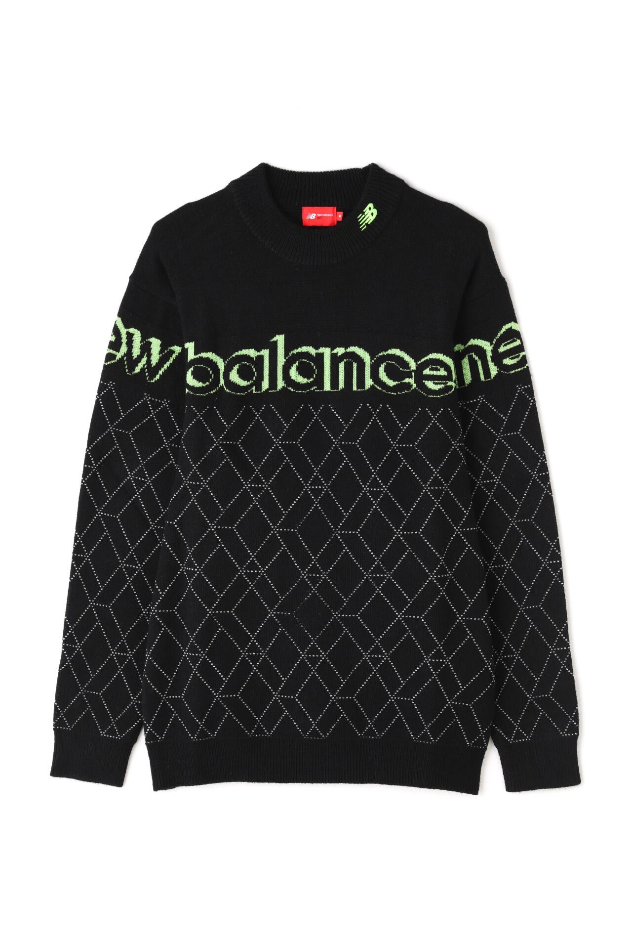 ニューバランスゴルフ　3Dダイヤ モックネック ニット サイズ5 ブラック プレーン×ロゴ×3Dダイヤ モックネック ニット プルオーバー (MENS