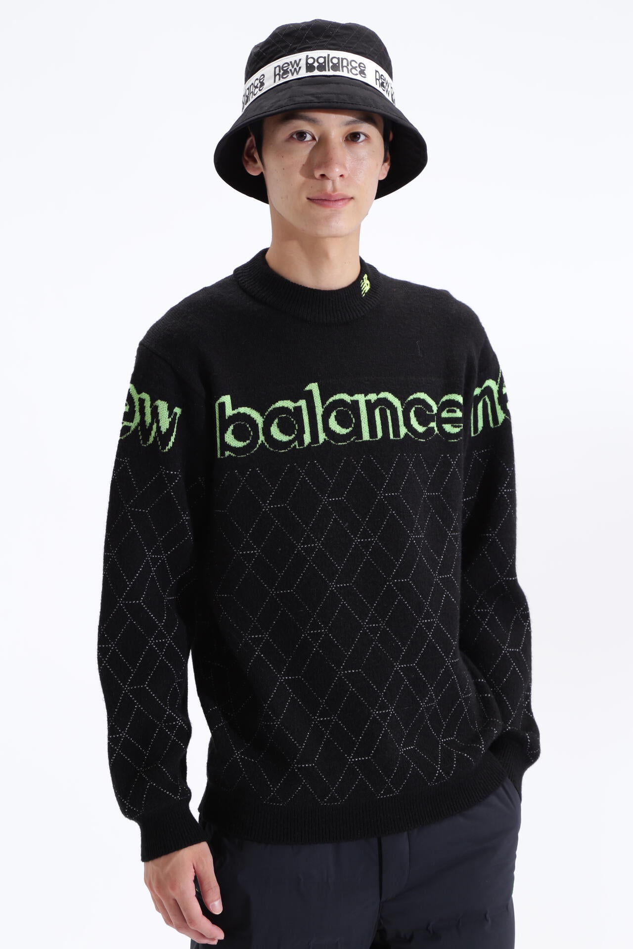 プレーン×ロゴ×3Dダイヤ モックネック ニット プルオーバー (MENS