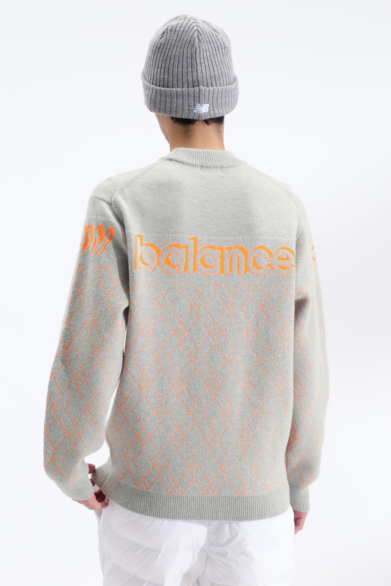 ニューバランスゴルフ　3Dダイヤ モックネック ニット サイズ5 グレー プレーン×ロゴ×3Dダイヤ モックネック ニット プルオーバー (MENS