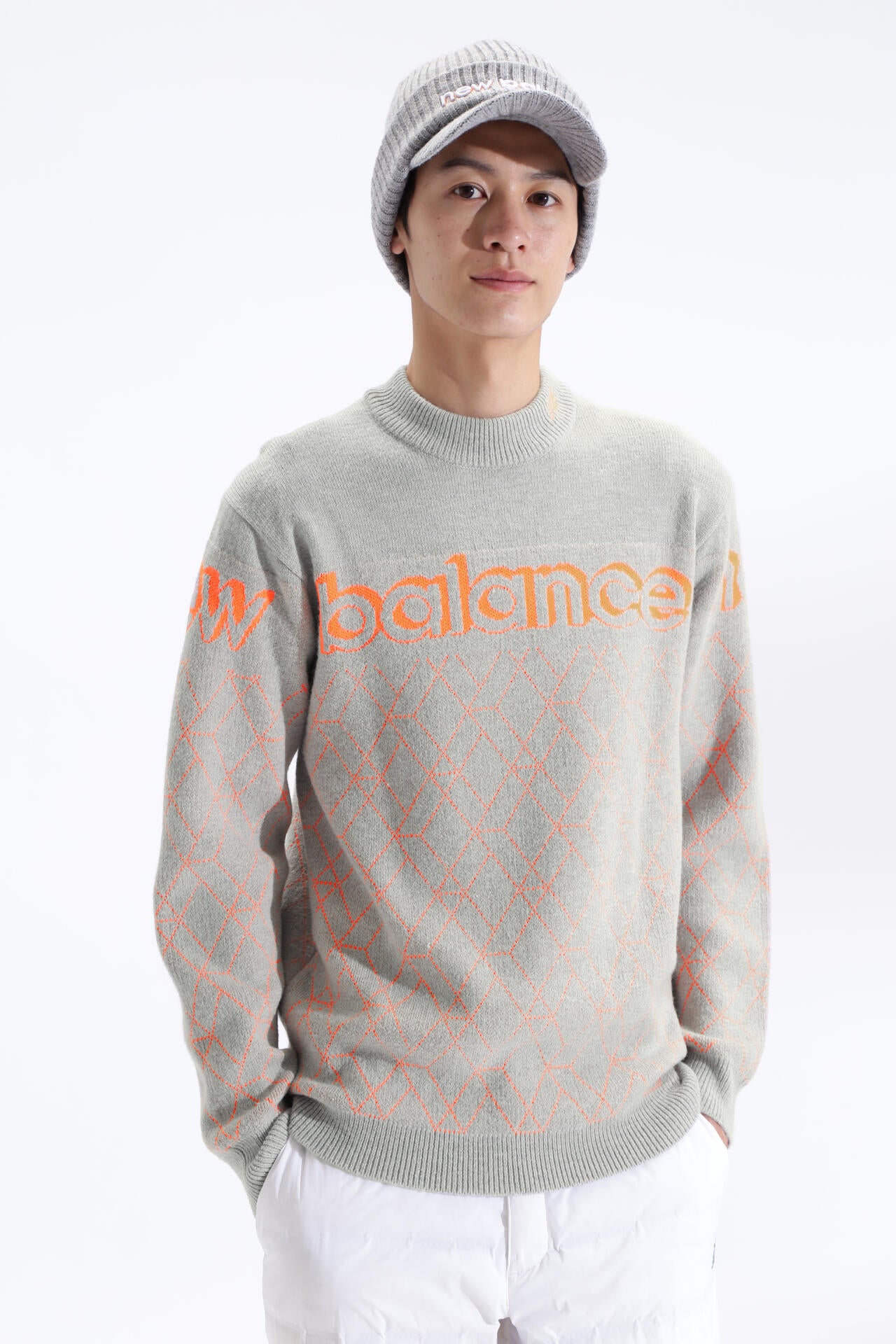 プレーン×ロゴ×3Dダイヤ モックネック ニット プルオーバー (MENS