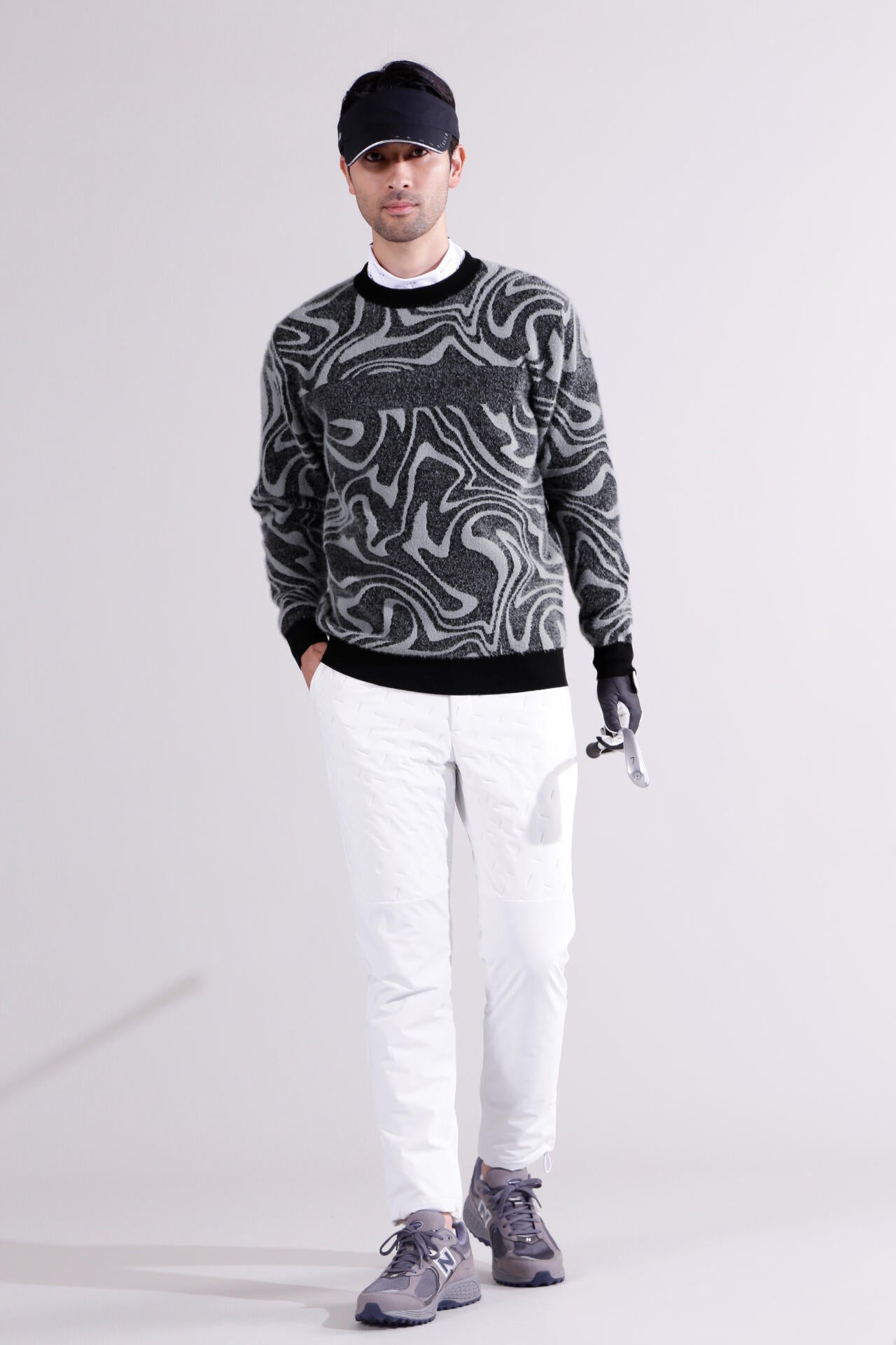 直営店舗限定】マーブル柄 モックネック ニット プルオーバー (MENS