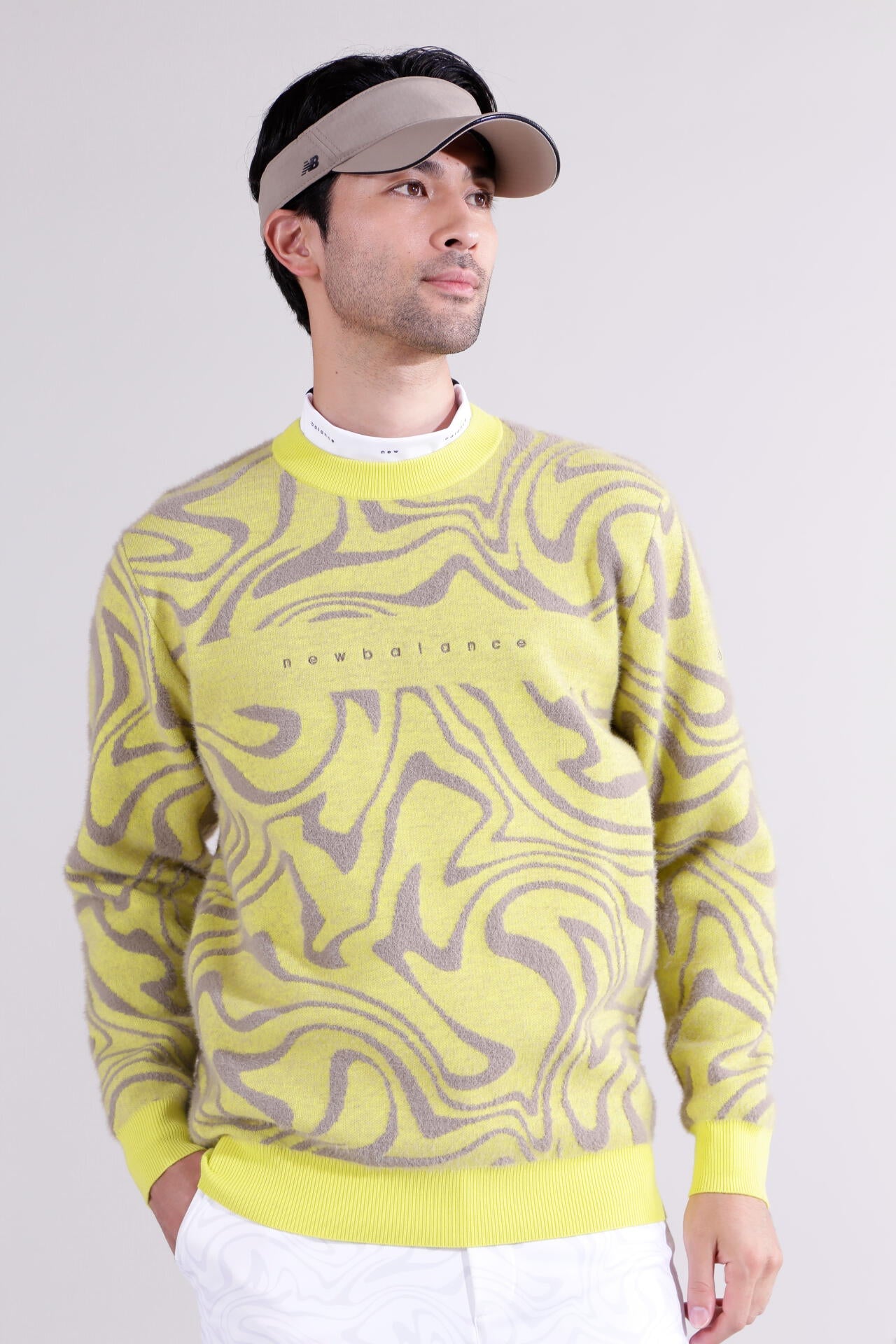 【直営店舗限定】マーブル柄 モックネック ニット プルオーバー (MENS)