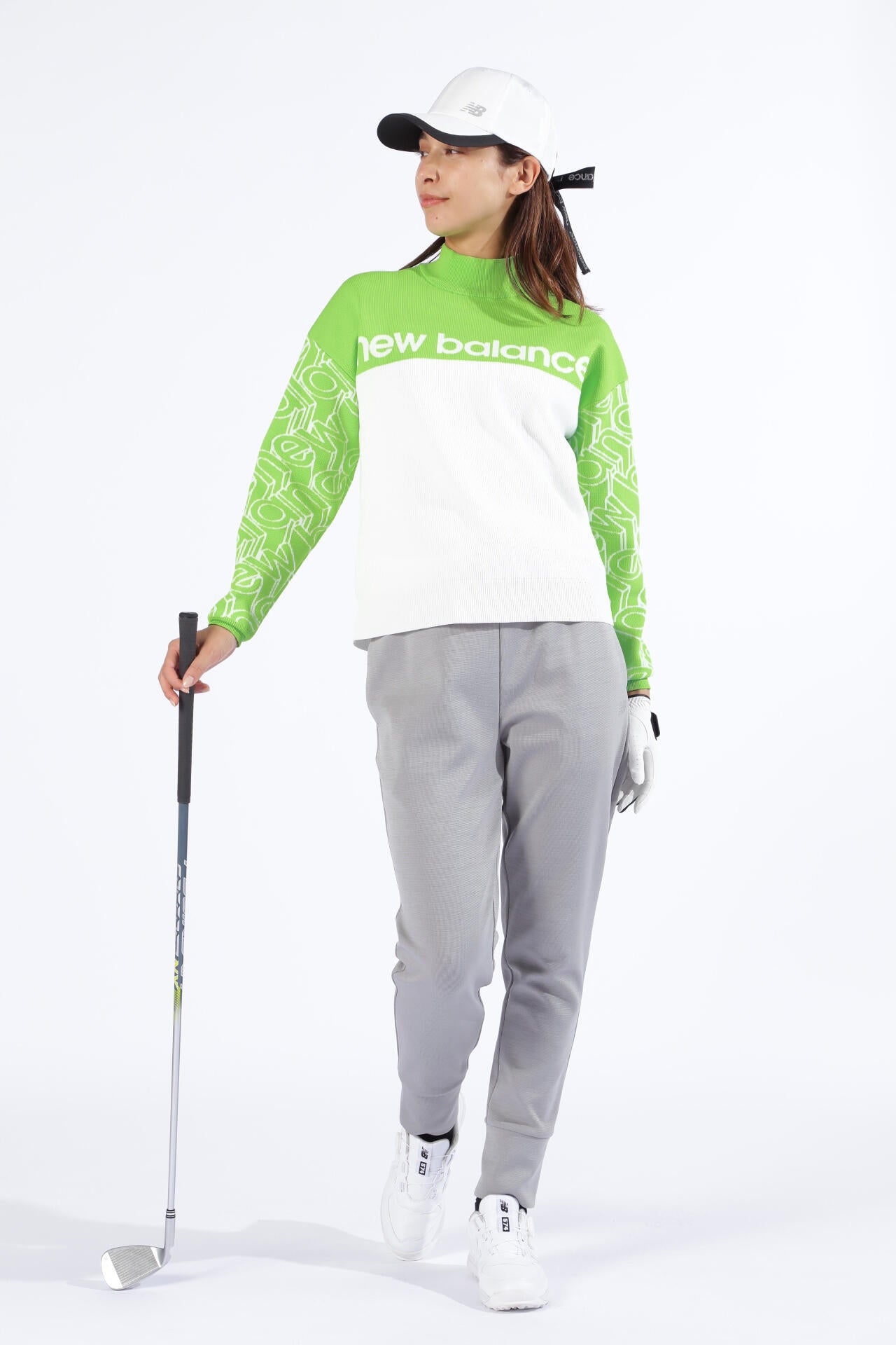 ニューバランス　ゴルフ　セットアップ　モックネック　ニット　スカート　ＭＳ　美品 スタンディングロゴ モックネック ニット プルオーバー (WOMENS SPORT