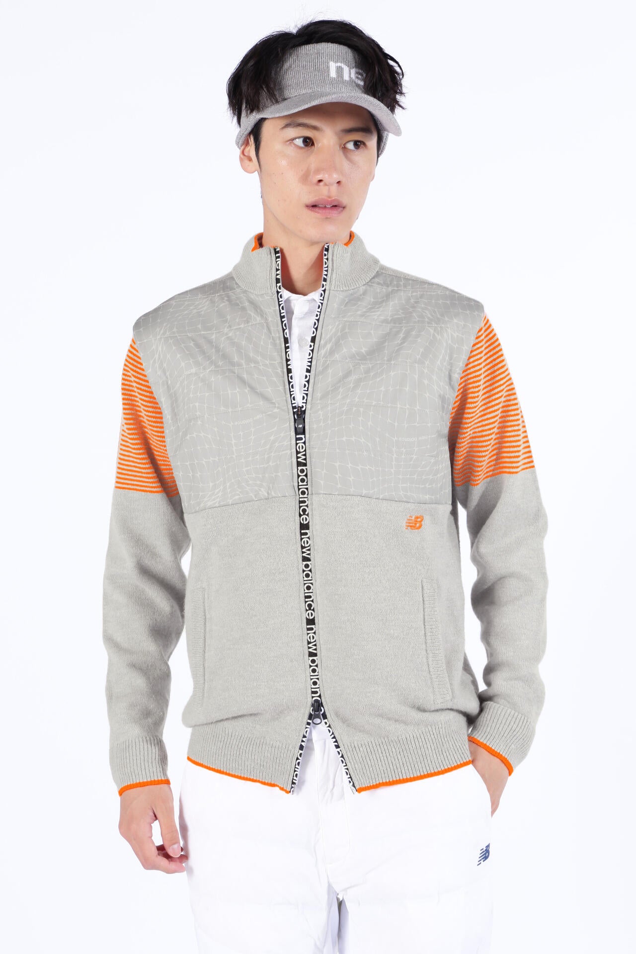 ボーダー×スパイダーウェブ 蓄熱保温 フルジップ ニット ブルゾン (MENS SPORT)