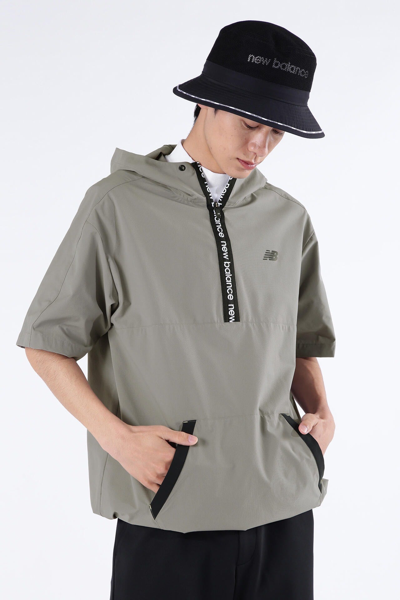 ストレッチ 撥水 ハーフジップ プルオーバー フーディー (MENS SPORT)